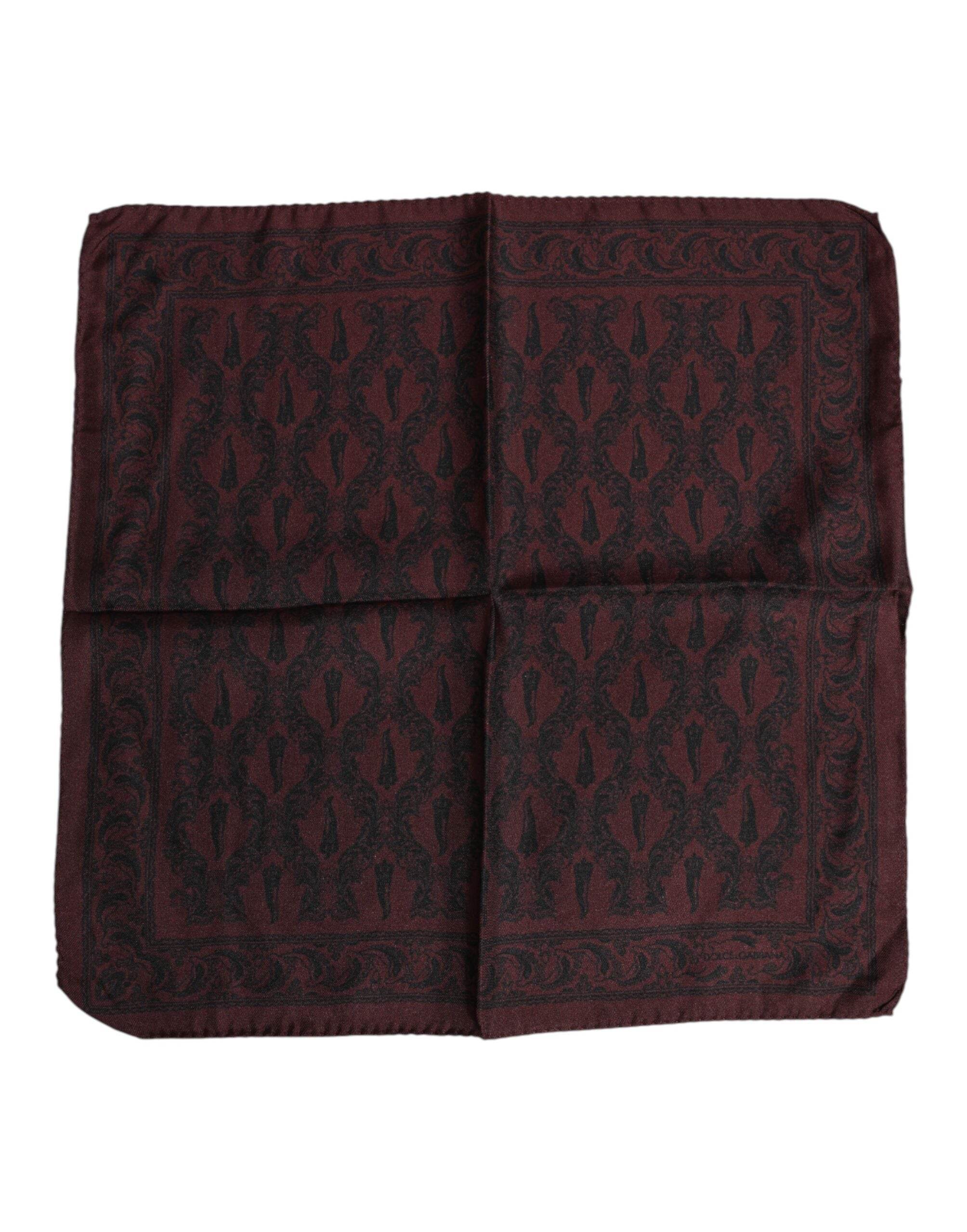 Dolce & Gabbana Maroon Black Printed Square Men Foulard Scarf - Hilstor