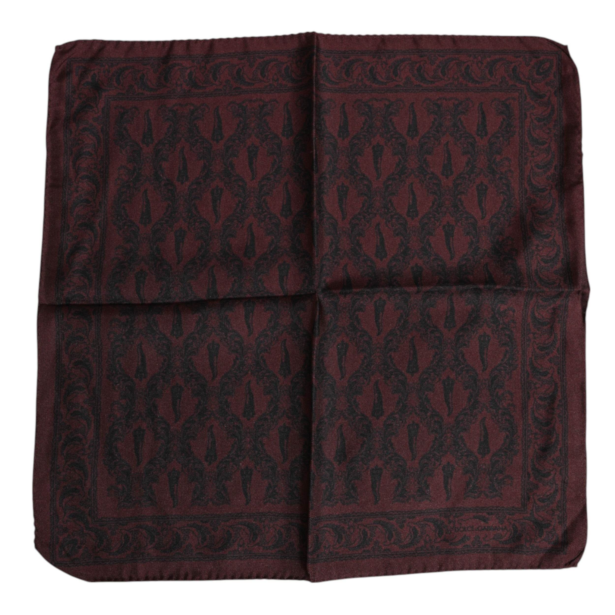 Dolce & Gabbana Maroon Black Printed Square Men Foulard Scarf - Hilstor