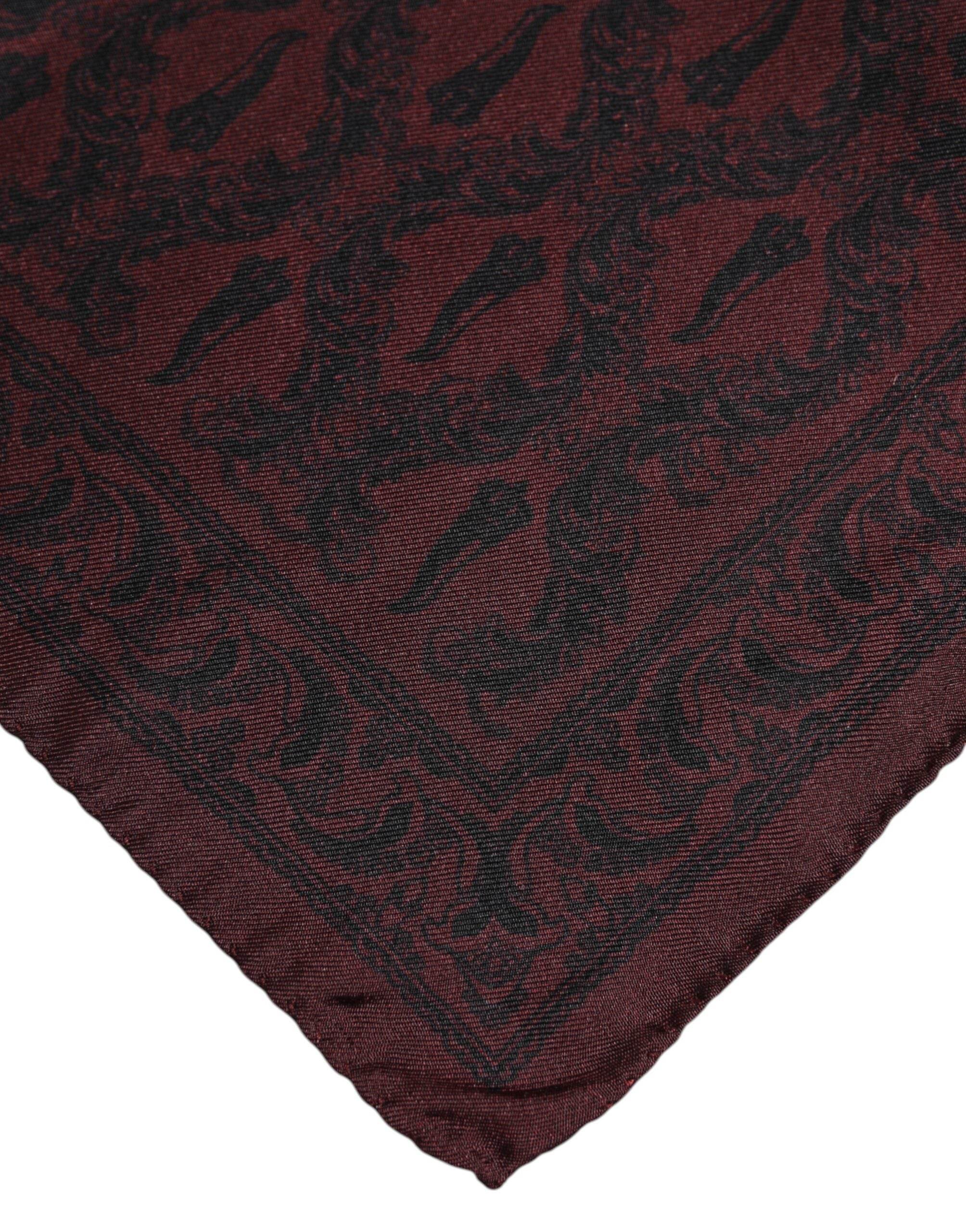 Dolce & Gabbana Maroon Black Printed Square Men Foulard Scarf - Hilstor