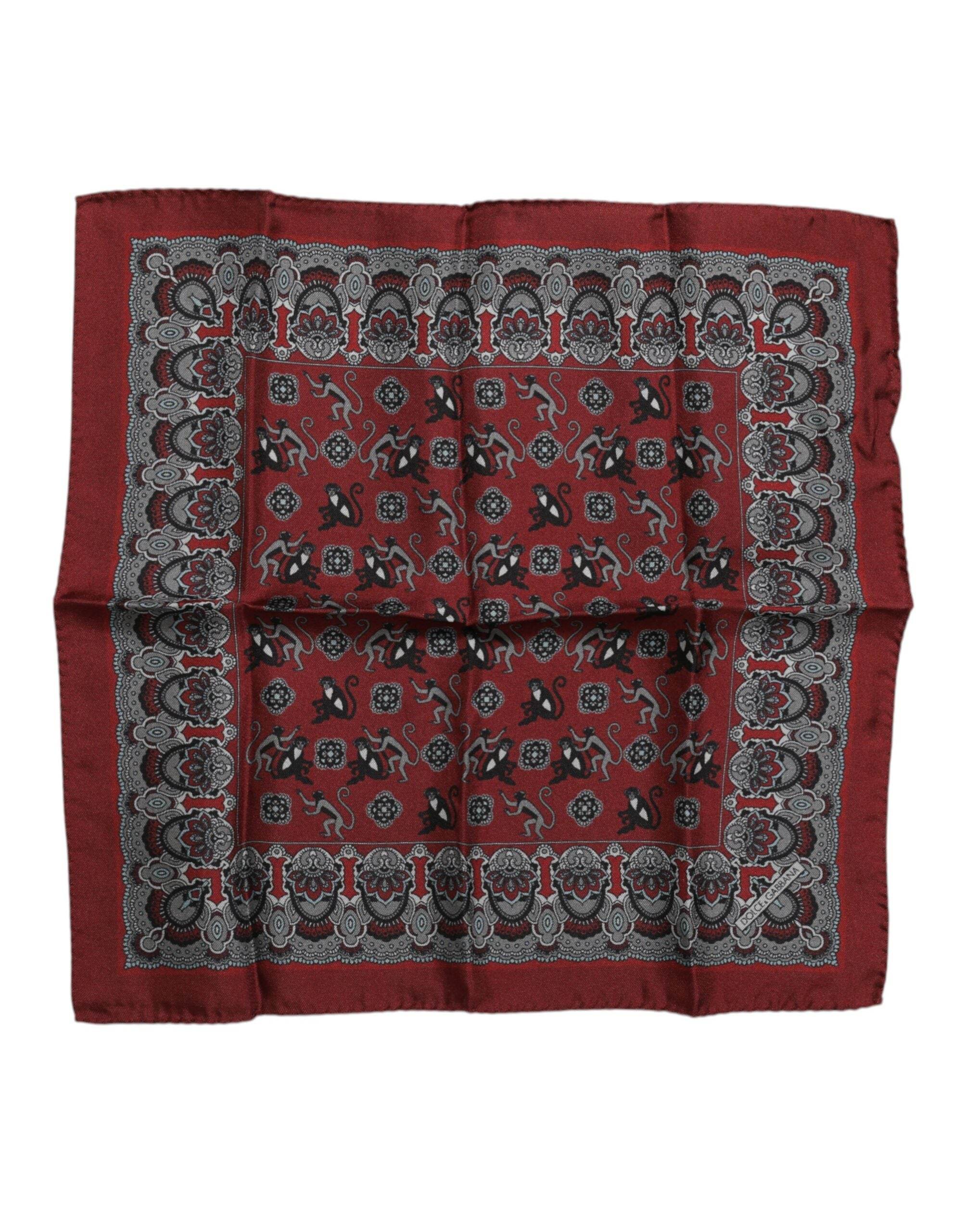 Dolce & Gabbana Maroon Monkey Print Silk Square Foulard Scarf - Hilstor