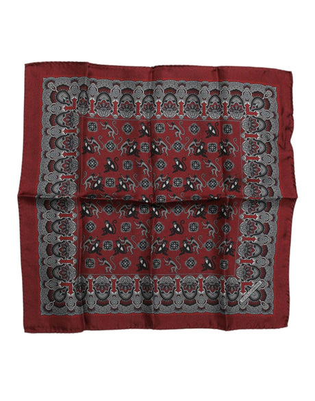 Dolce & Gabbana Maroon Monkey Print Silk Square Foulard Scarf - Hilstor