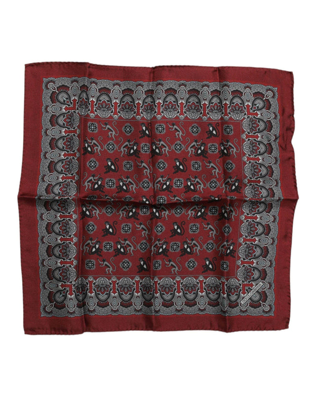 Dolce & Gabbana Maroon Monkey Print Silk Square Foulard Scarf - Hilstor