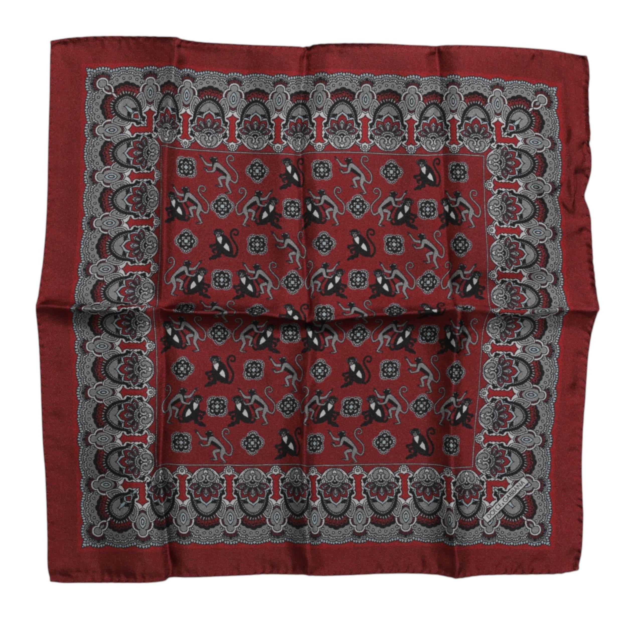 Dolce & Gabbana Maroon Monkey Print Silk Square Foulard Scarf - Hilstor