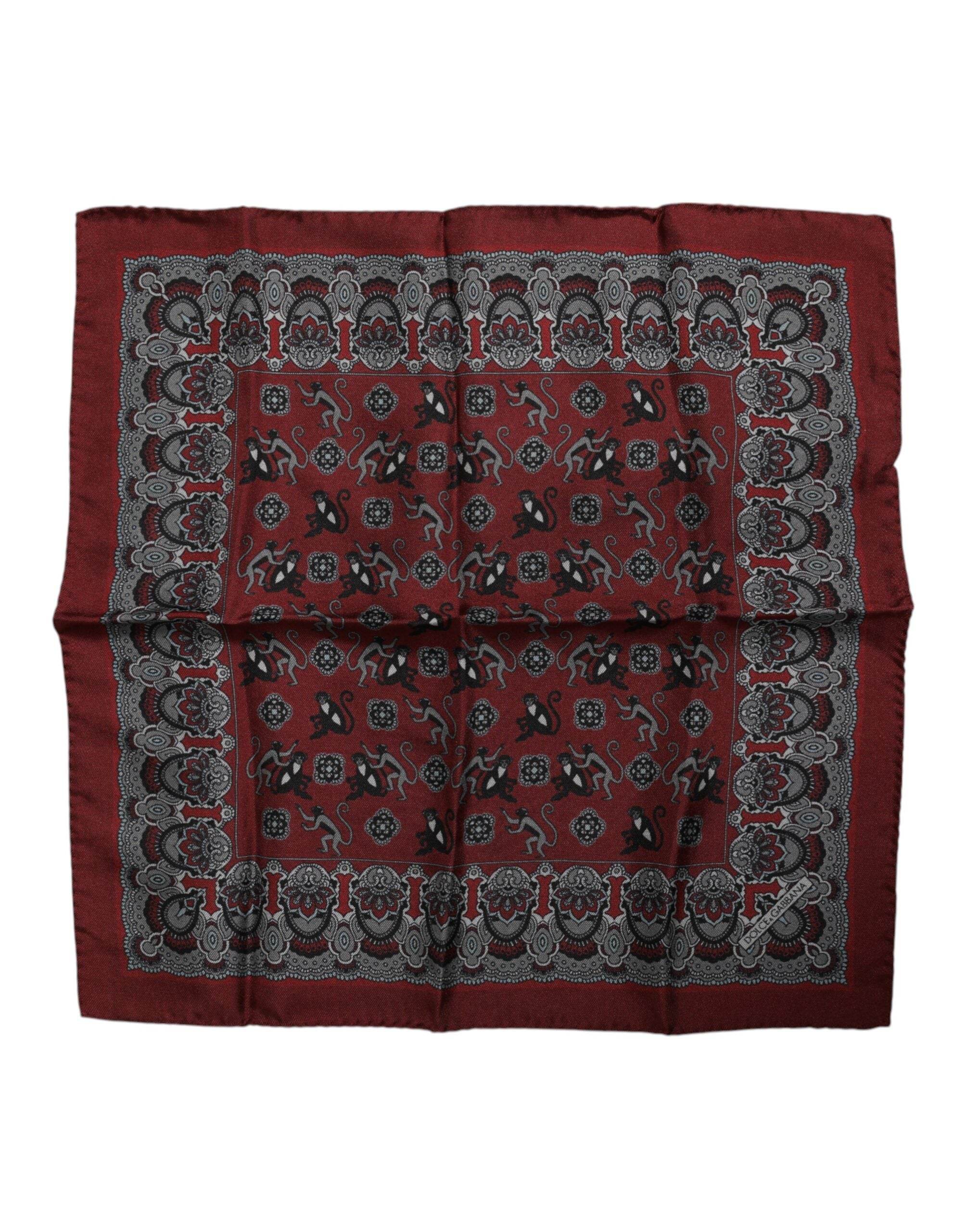 Dolce & Gabbana Maroon Monkey Print Silk Square Foulard Scarf - Hilstor