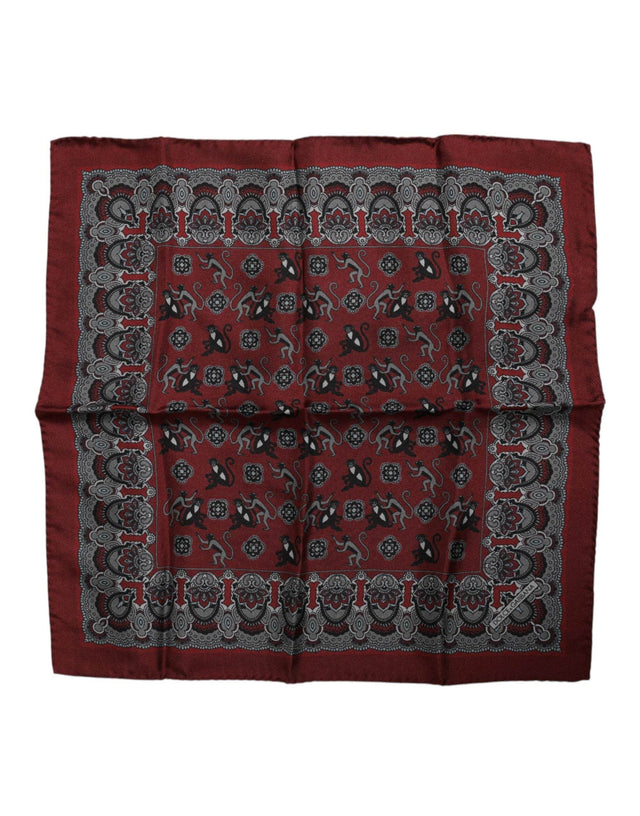Dolce & Gabbana Maroon Monkey Print Silk Square Foulard Scarf - Hilstor