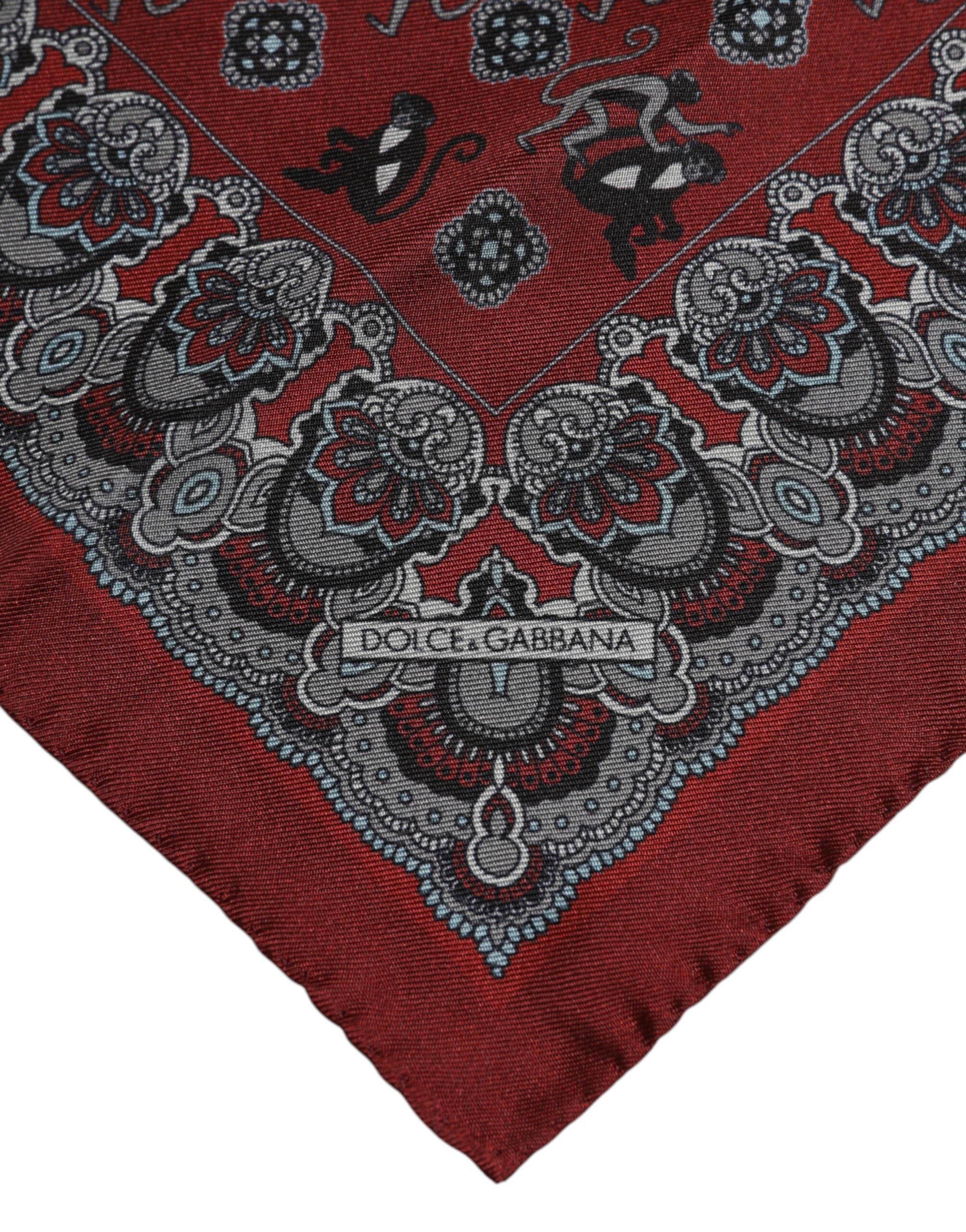Dolce & Gabbana Maroon Monkey Print Silk Square Foulard Scarf - Hilstor