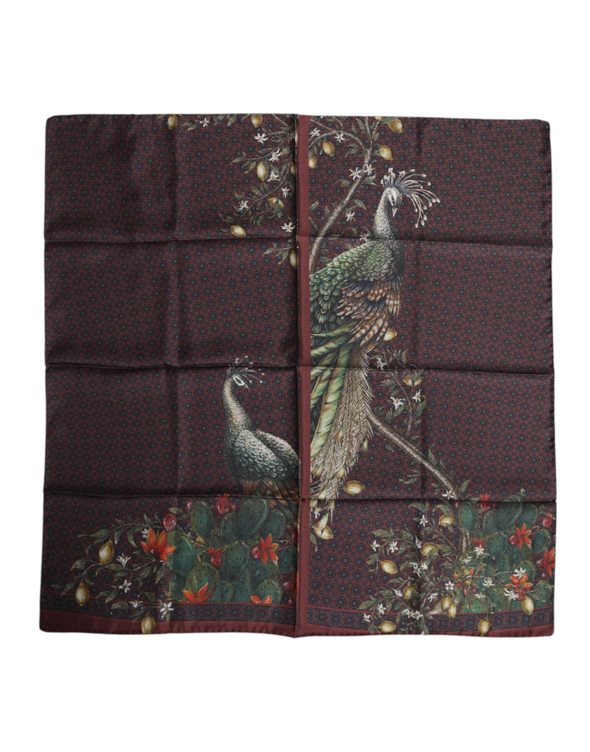 Dolce & Gabbana Brown Peacock Print Square Men Foulard Scarf - Hilstor