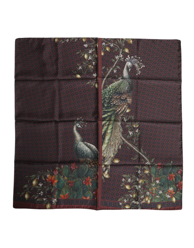 Dolce & Gabbana Brown Peacock Print Square Men Foulard Scarf - Hilstor