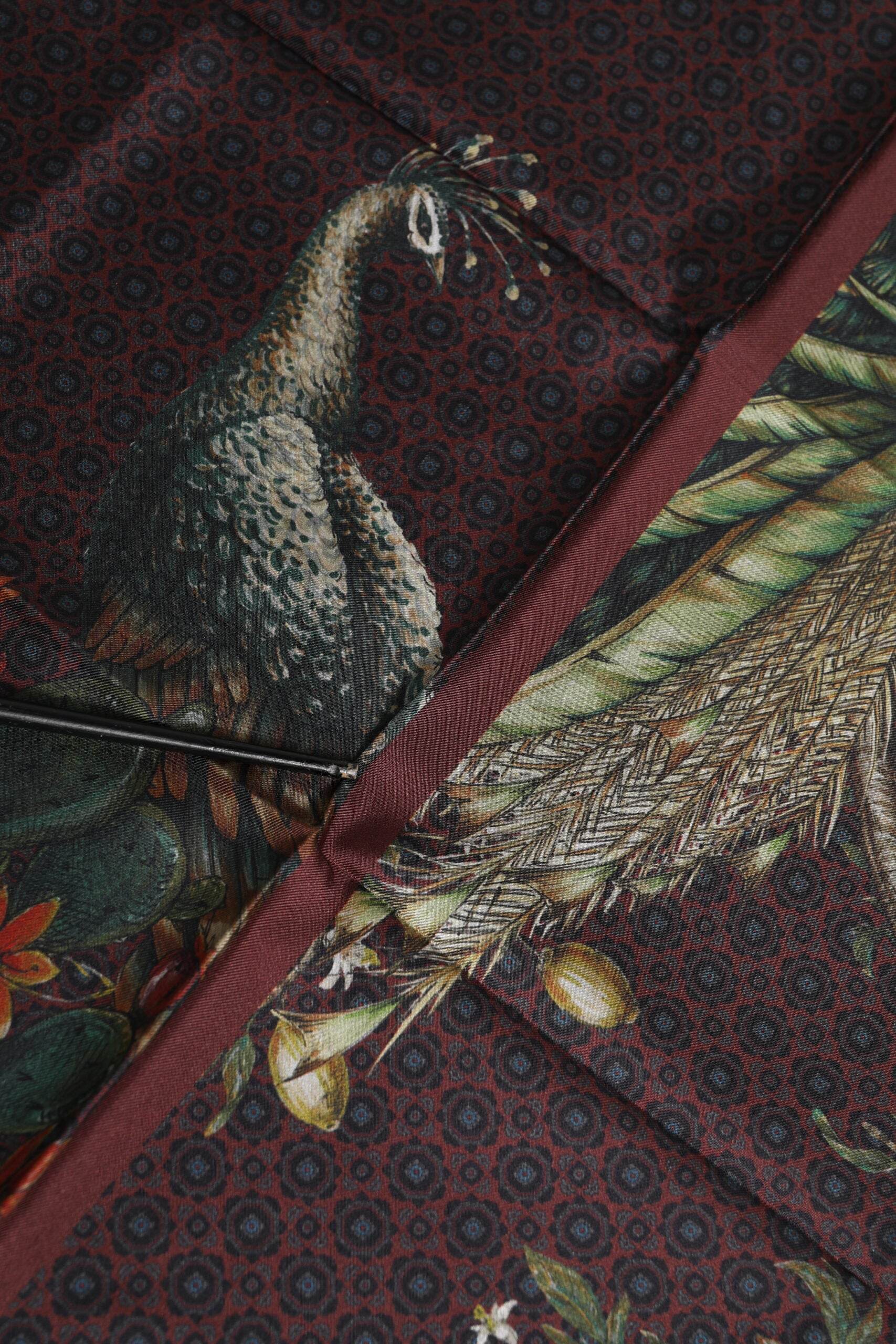 Dolce & Gabbana Brown Peacock Print Square Men Foulard Scarf - Hilstor