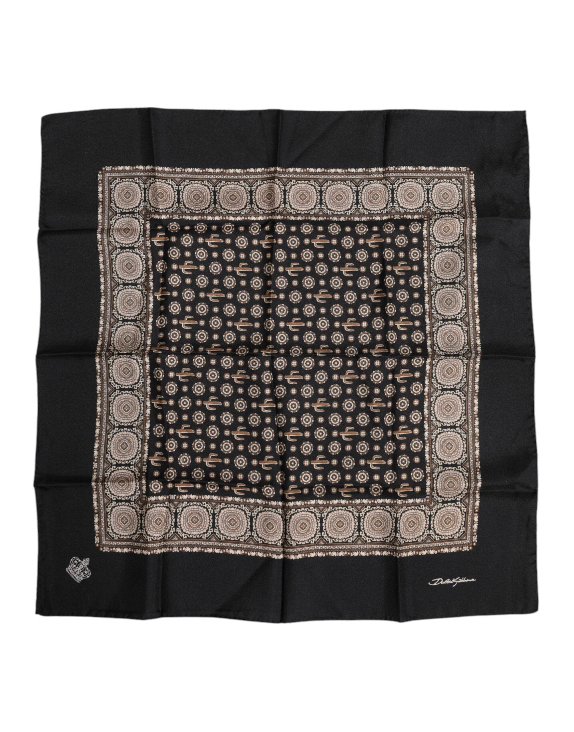 Dolce & Gabbana Black Brown Patterned Square Foulard Scarf - Hilstor