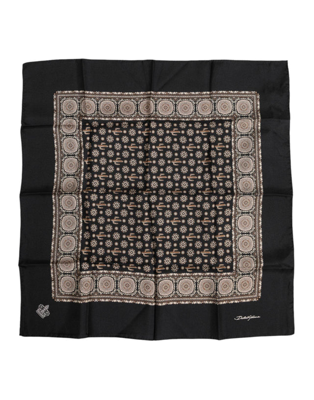 Dolce & Gabbana Black Brown Patterned Square Foulard Scarf - Hilstor