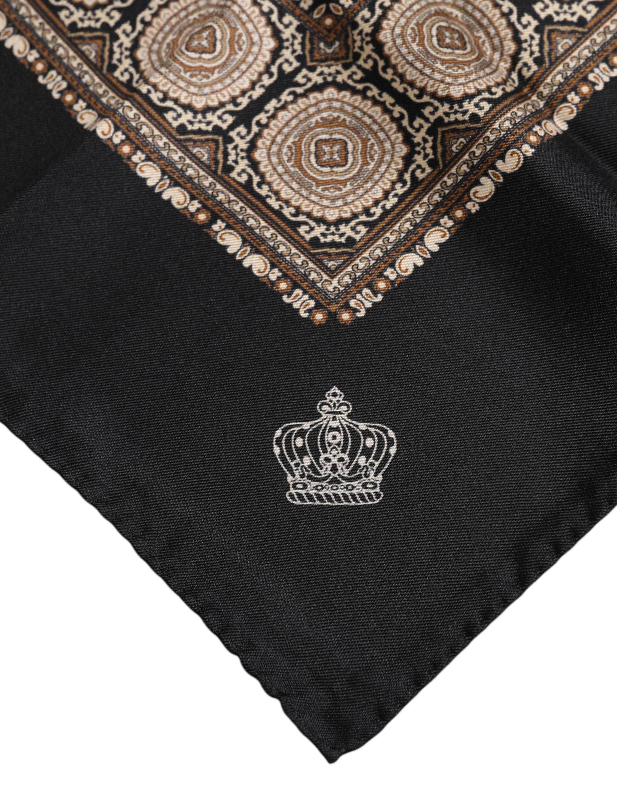 Dolce & Gabbana Black Brown Patterned Square Foulard Scarf - Hilstor