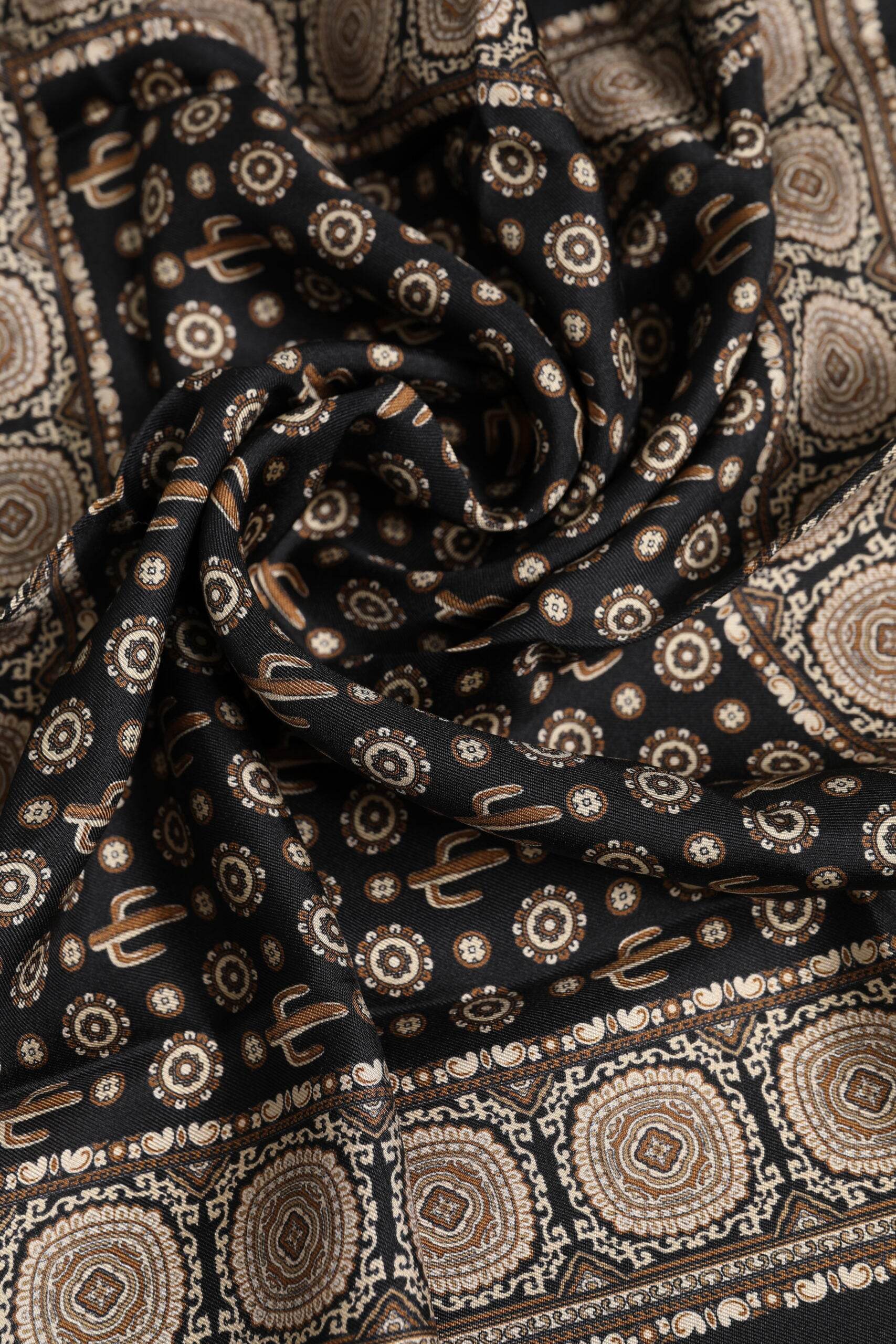 Dolce & Gabbana Black Brown Patterned Square Foulard Scarf - Hilstor