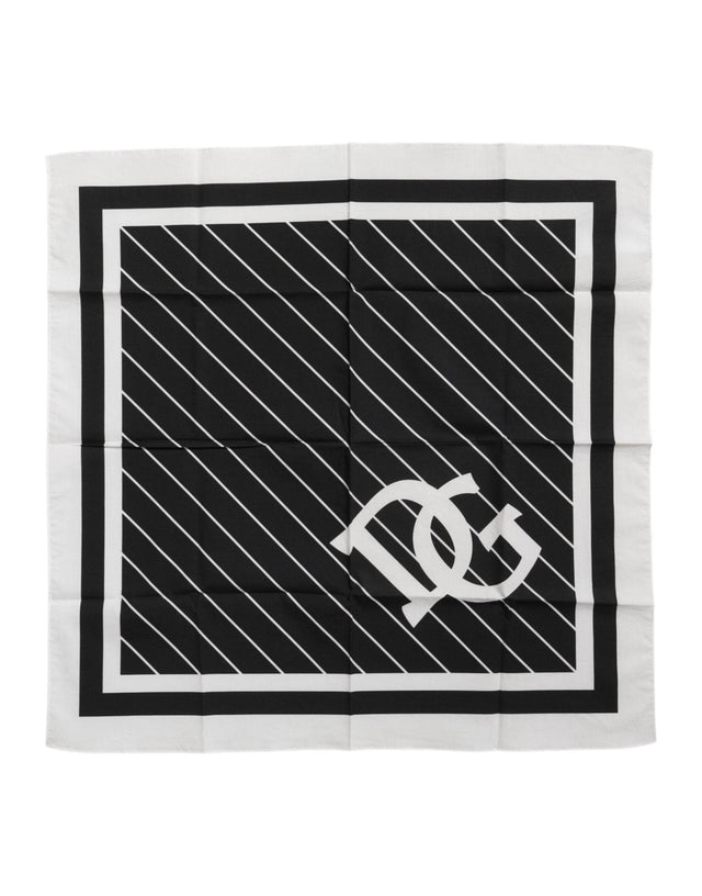 Dolce & Gabbana Black White DG Logo Square Men Foulard Scarf - Hilstor