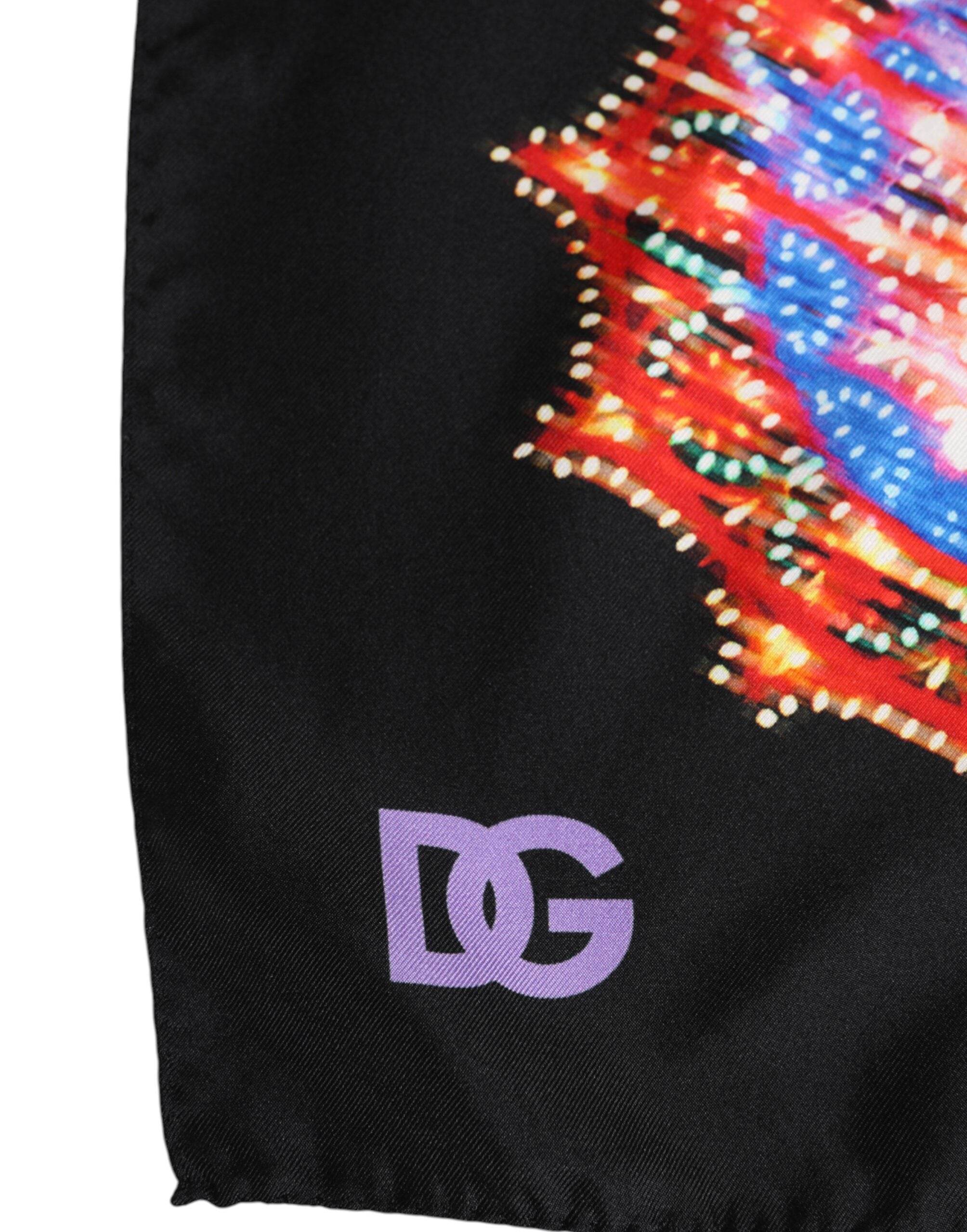 Dolce & Gabbana Black Multicolor Print Square Foulard Scarf - Hilstor