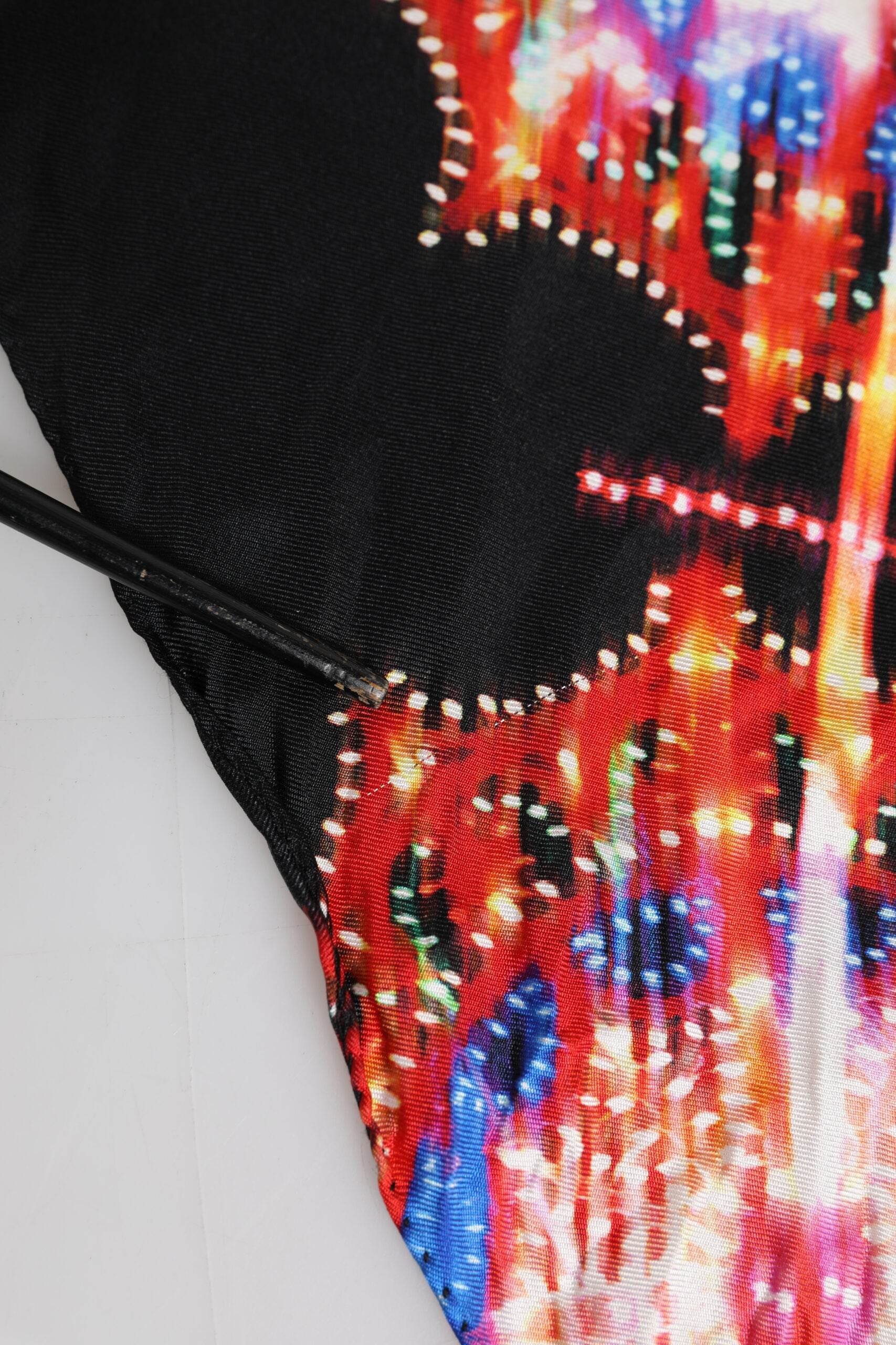 Dolce & Gabbana Black Multicolor Print Square Foulard Scarf - Hilstor