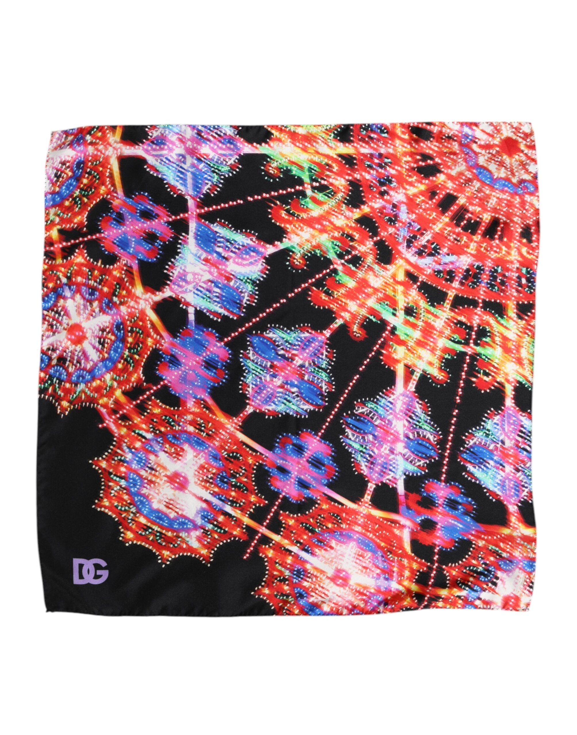 Dolce &amp; Gabbana Sort Flerfarvet Print Firkantet Foulard Halstørklæde