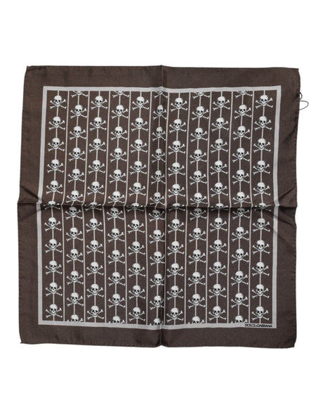 Dolce & Gabbana Brown Skull Silk Square Men Foulard Scarf - Hilstor