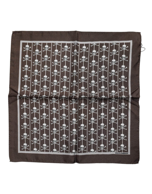 Dolce & Gabbana Brown Skull Silk Square Men Foulard Scarf - Hilstor