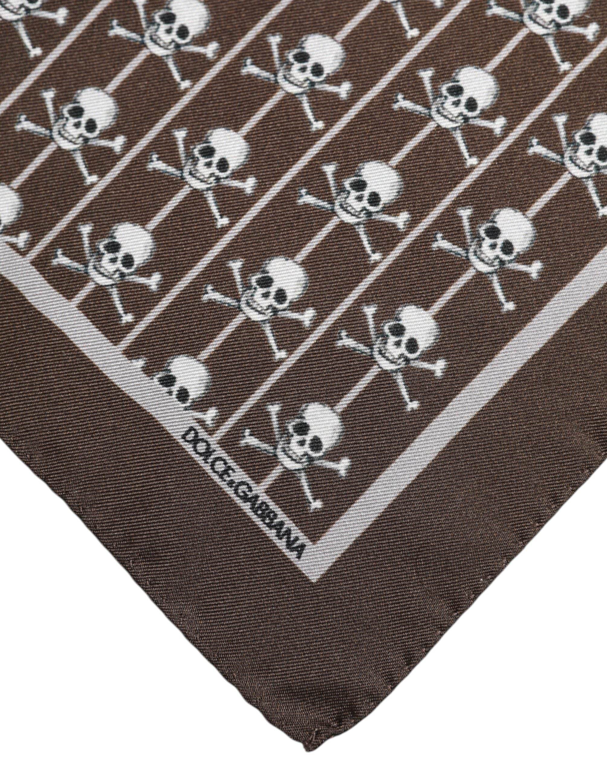 Dolce & Gabbana Brown Skull Silk Square Men Foulard Scarf - Hilstor
