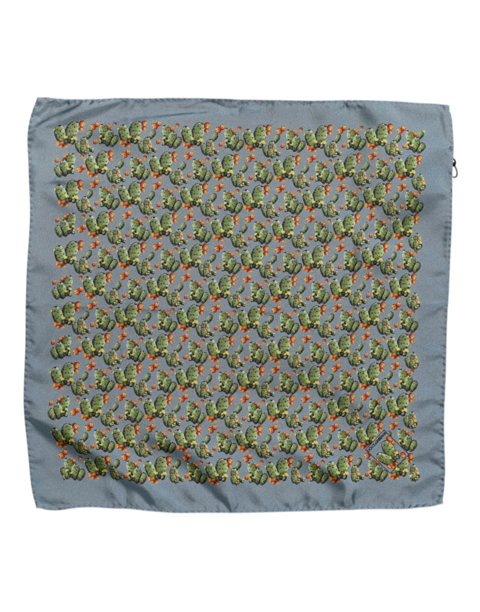 Dolce & Gabbana Gray Green Cactus Print Square Foulard Scarf - Hilstor