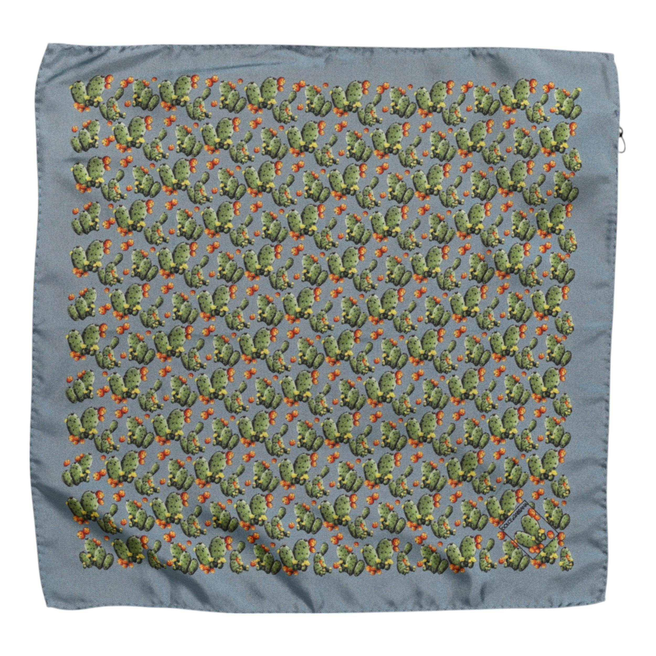 Dolce & Gabbana Gray Green Cactus Print Square Foulard Scarf - Hilstor
