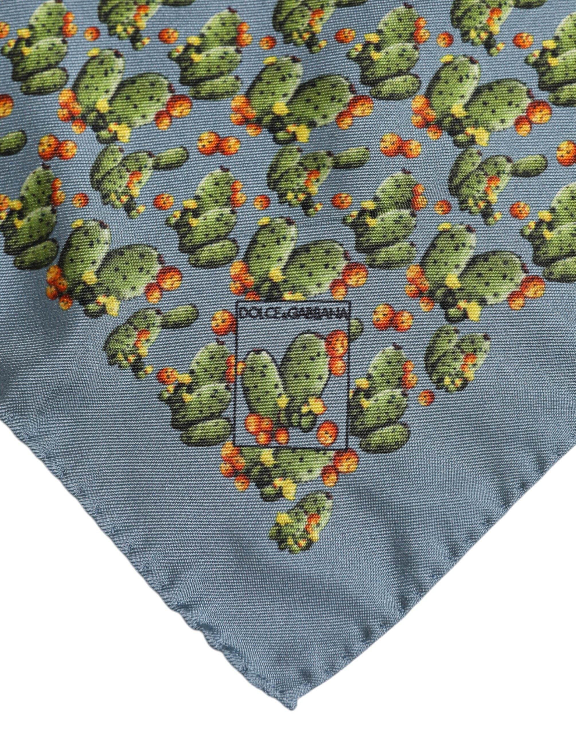 Dolce & Gabbana Gray Green Cactus Print Square Foulard Scarf - Hilstor