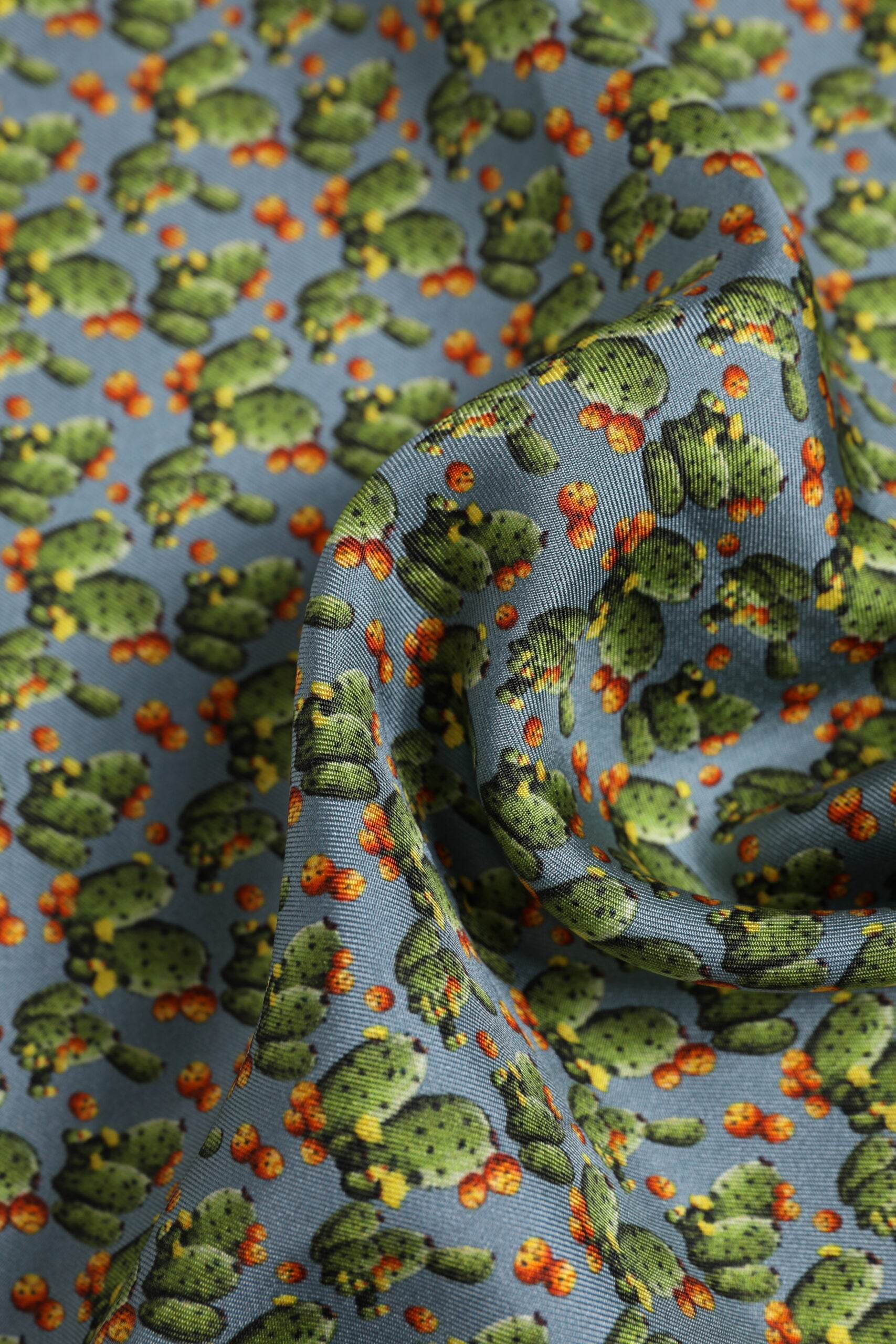 Dolce & Gabbana Gray Green Cactus Print Square Foulard Scarf - Hilstor