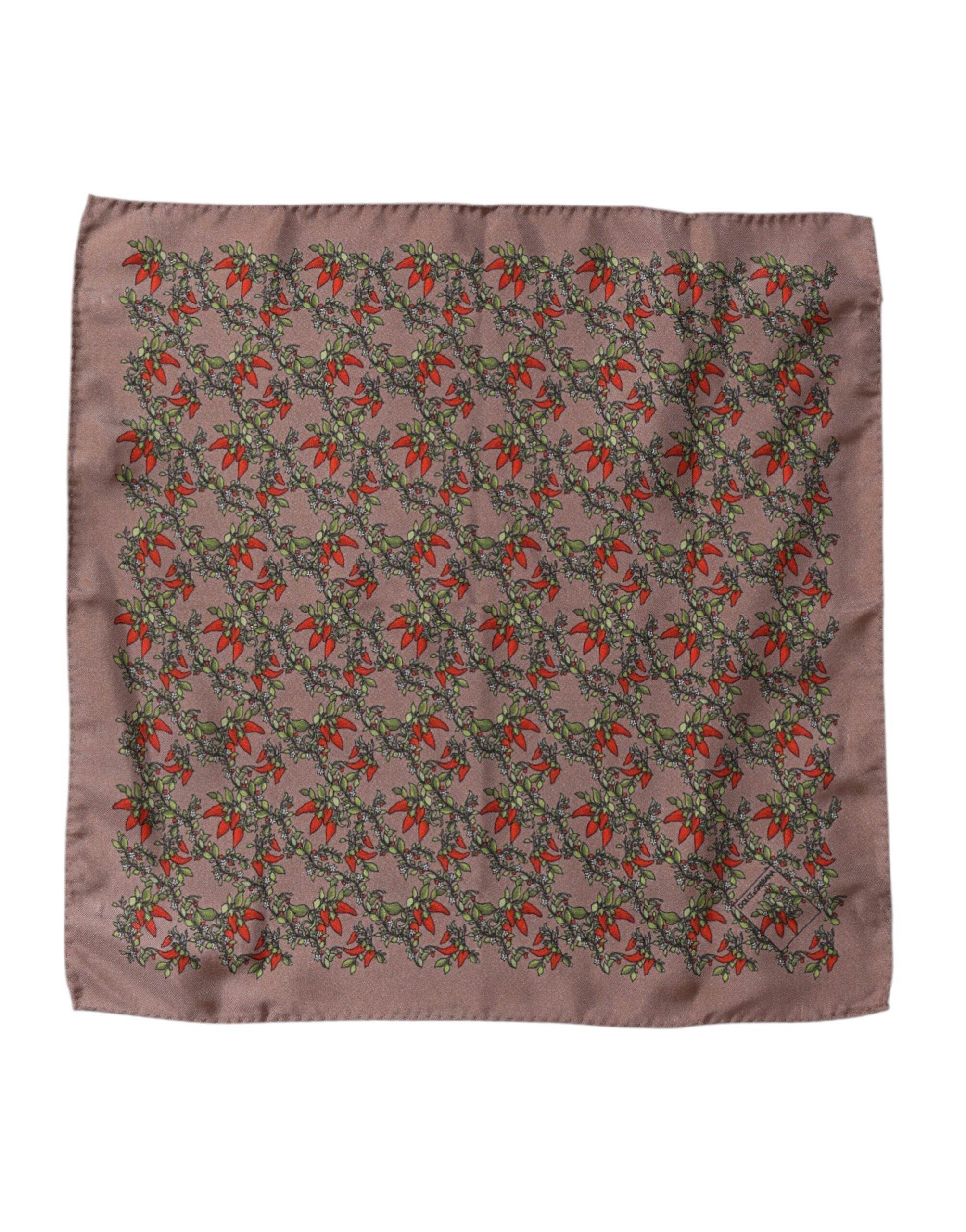 Dolce & Gabbana Brown Chili Print Silk Square Foulard Scarf - Hilstor