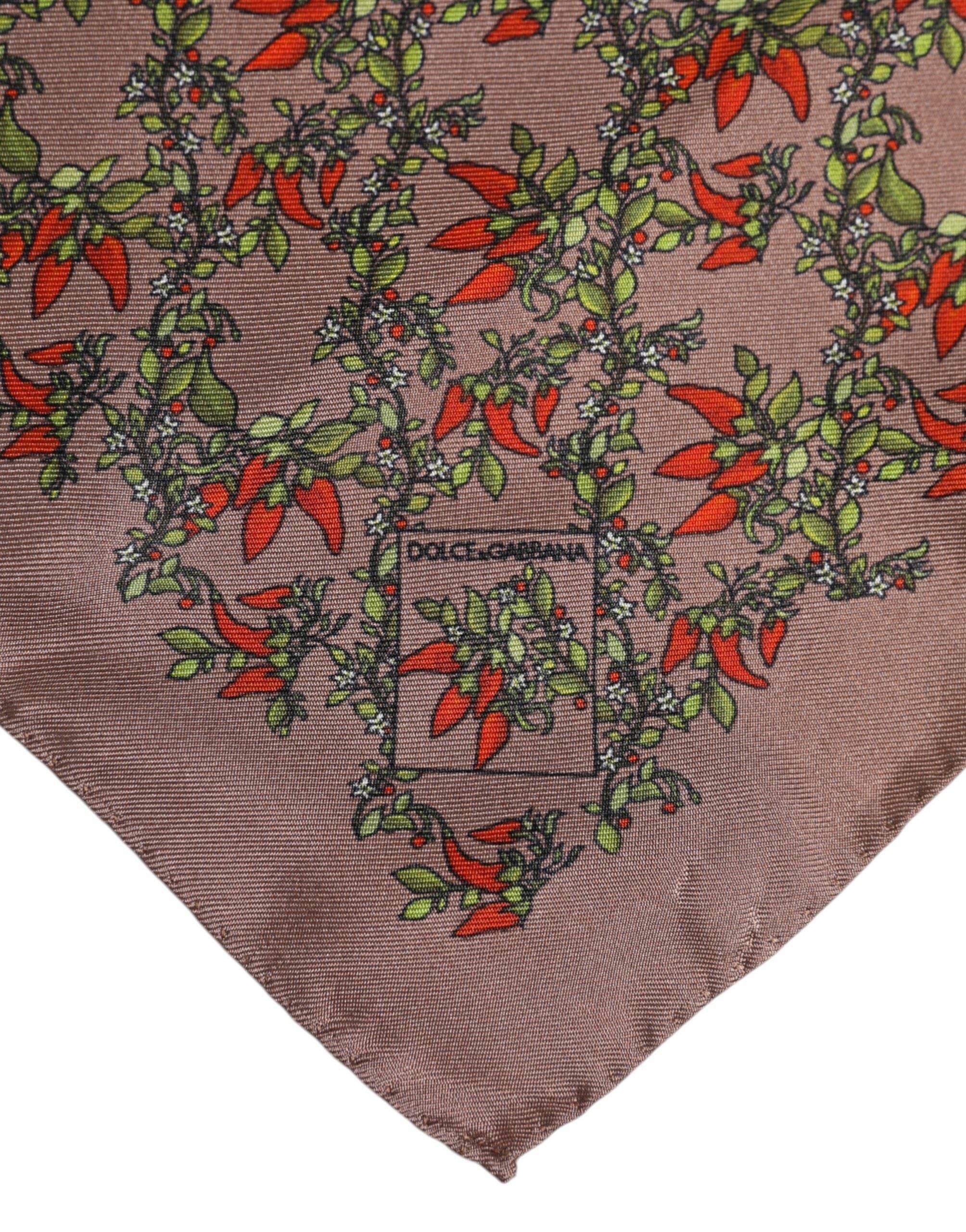Dolce & Gabbana Brown Chili Print Silk Square Foulard Scarf - Hilstor