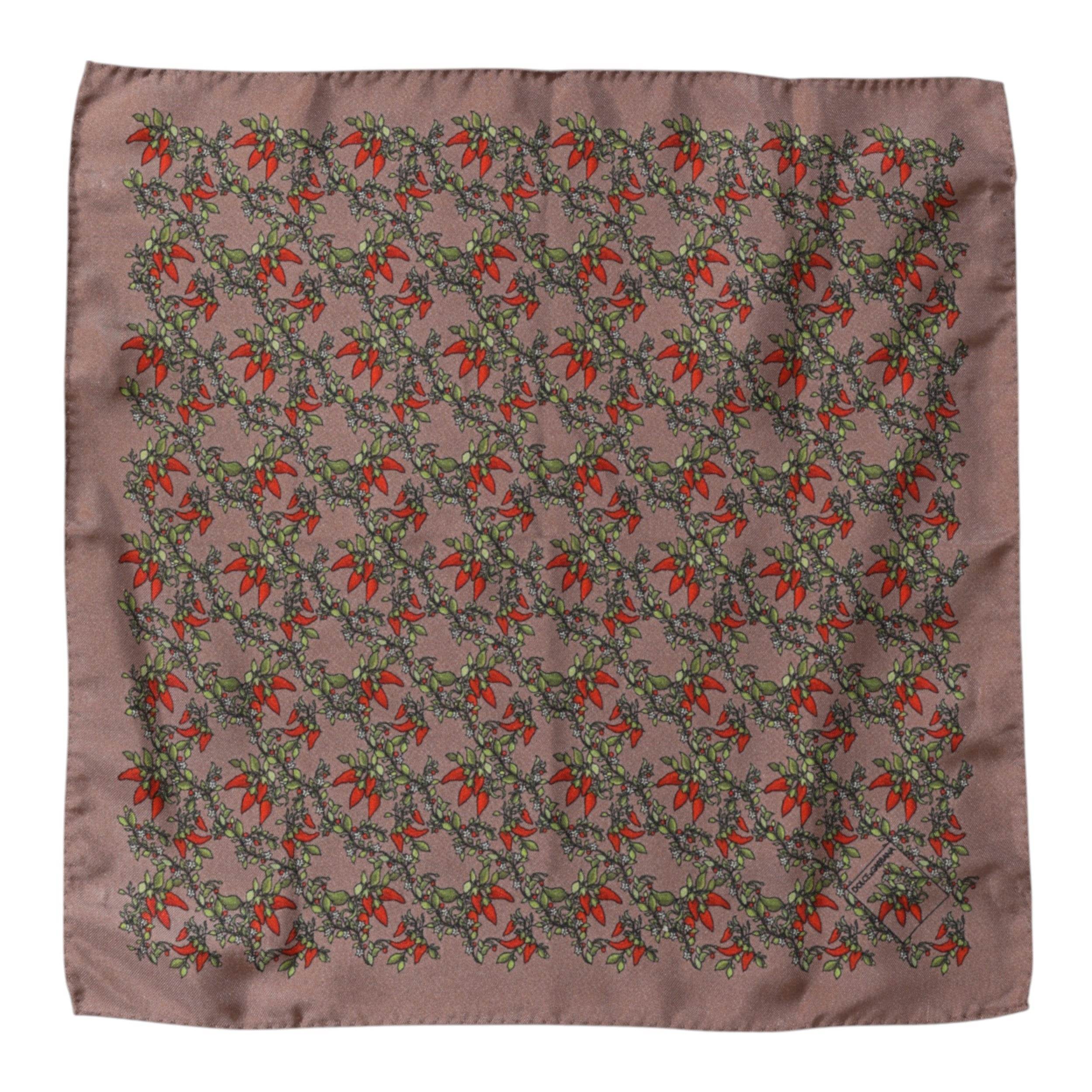 Dolce & Gabbana Brown Chilis Silk Square Men Foulard Scarf - Hilstor