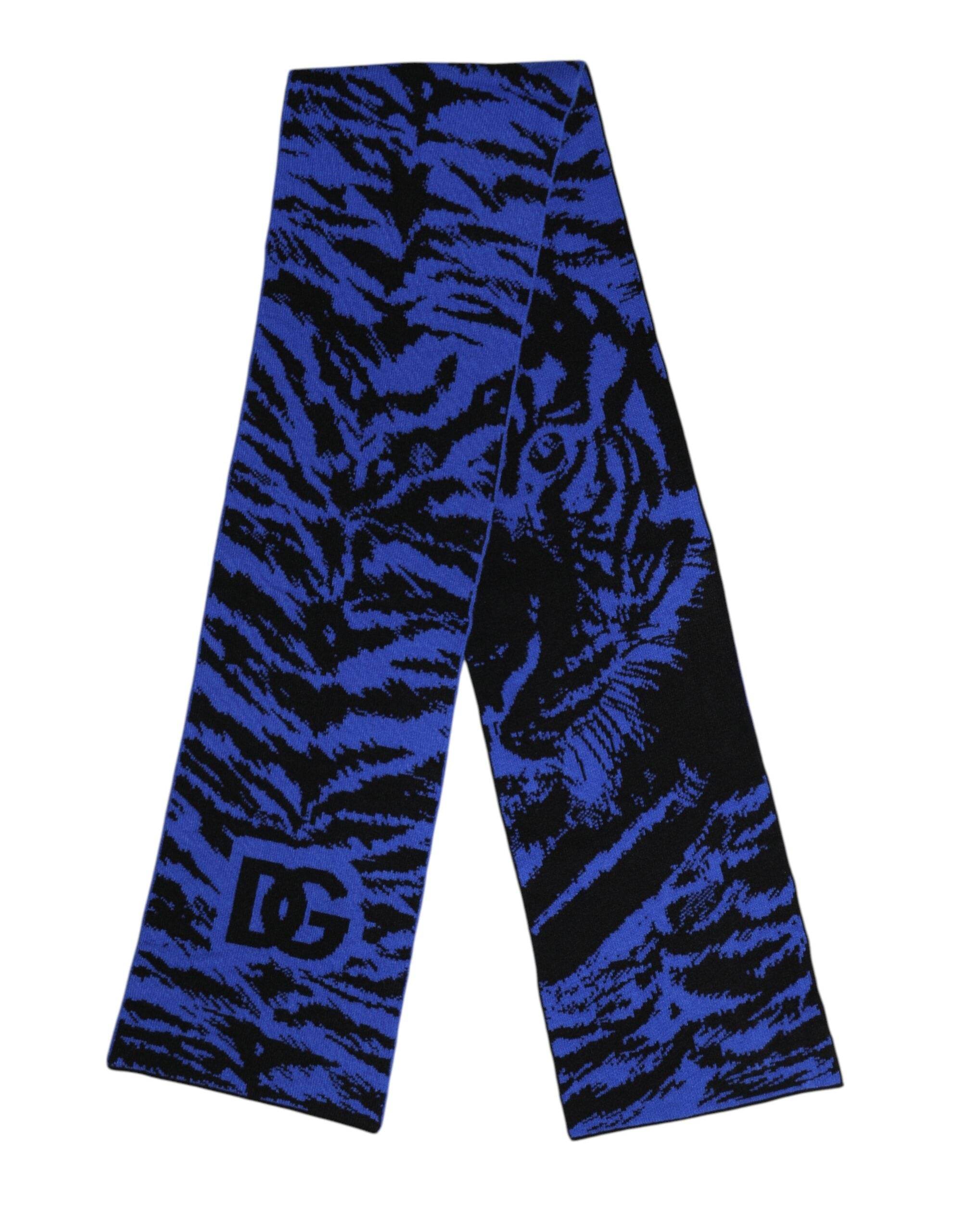 Dolce & Gabbana Blue Black Logo Neck Warmer Wrap Shawl Scarf - Hilstor
