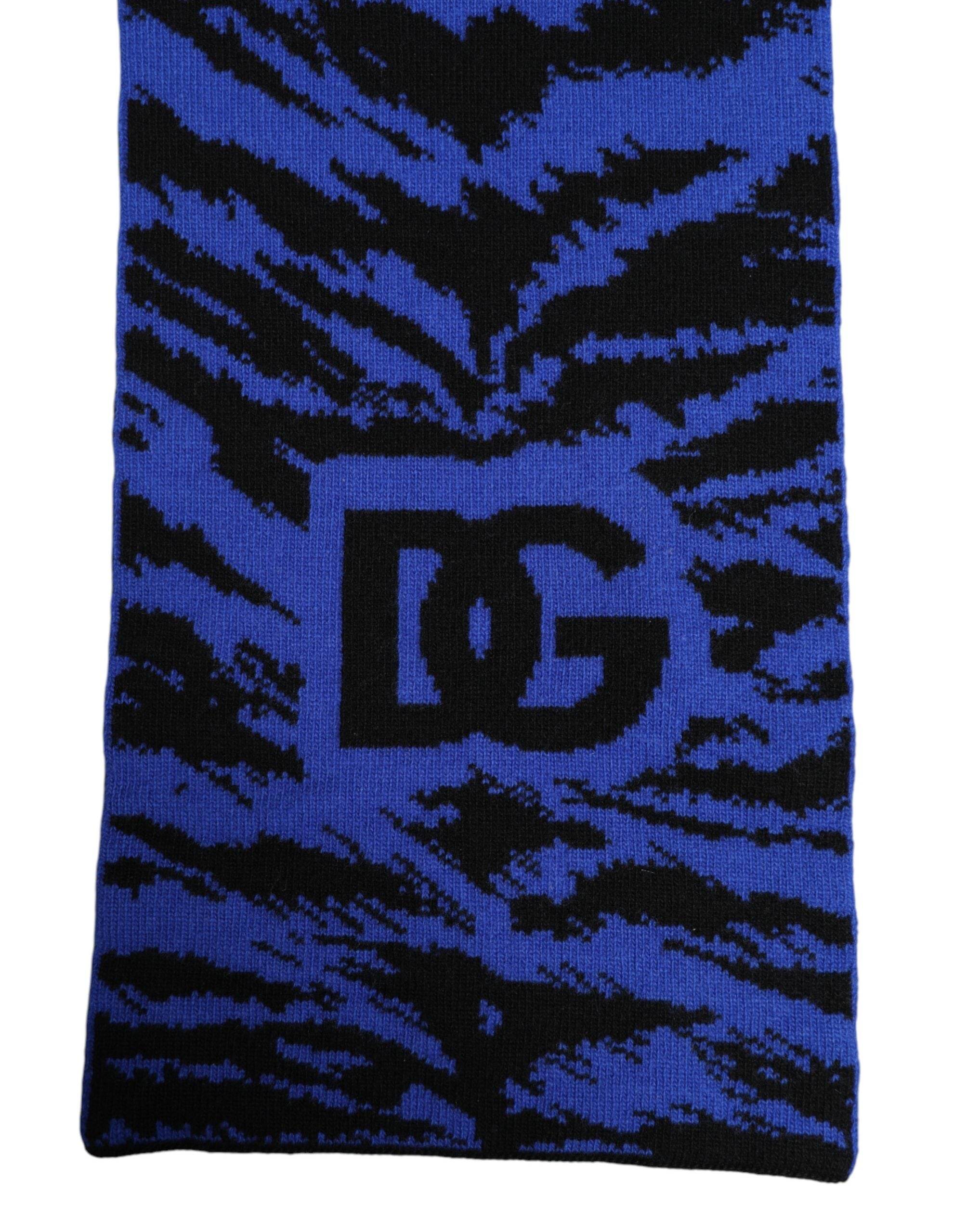 Dolce & Gabbana Blue Black Logo Neck Warmer Wrap Shawl Scarf - Hilstor