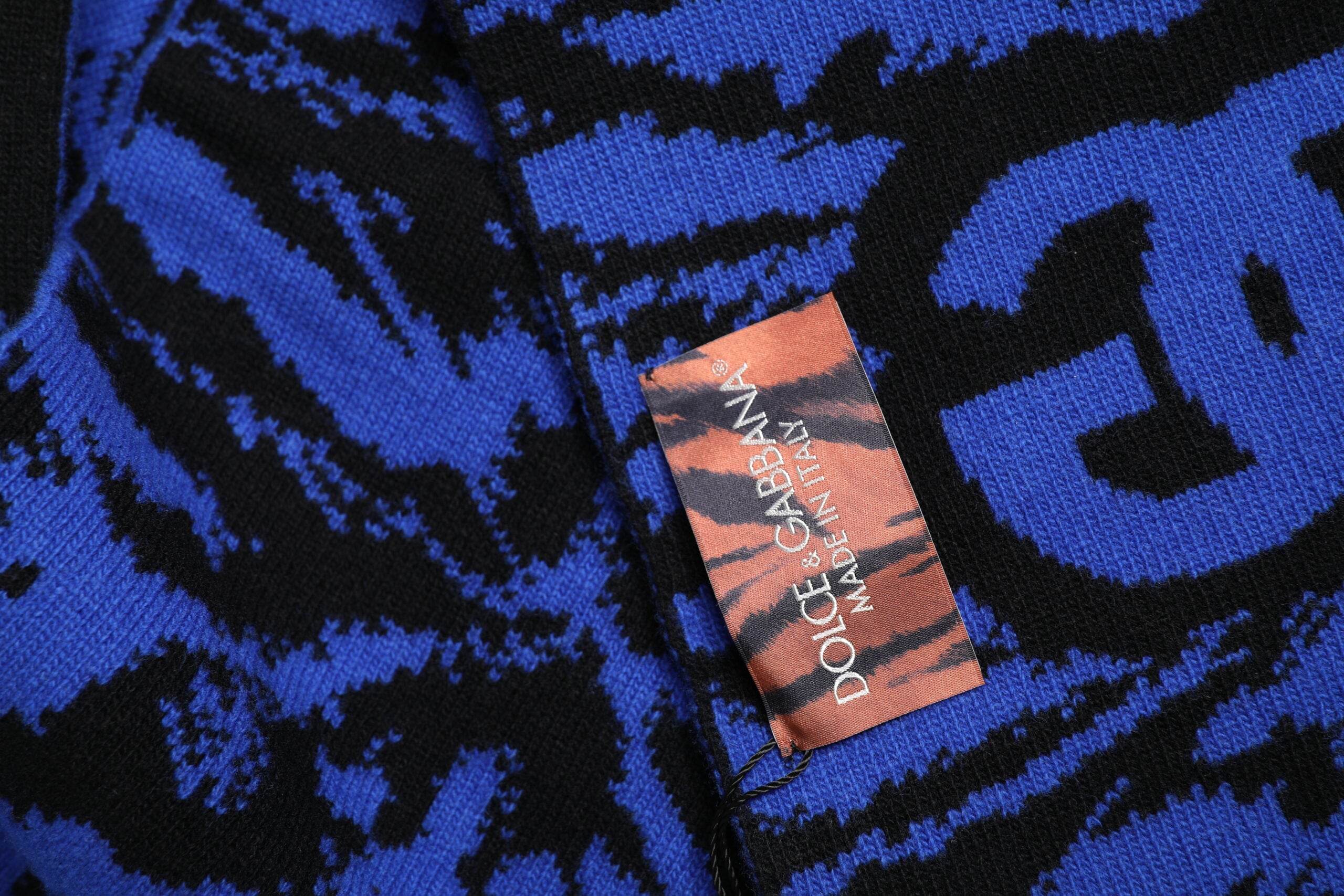 Dolce & Gabbana Blue Black Logo Neck Warmer Wrap Shawl Scarf - Hilstor