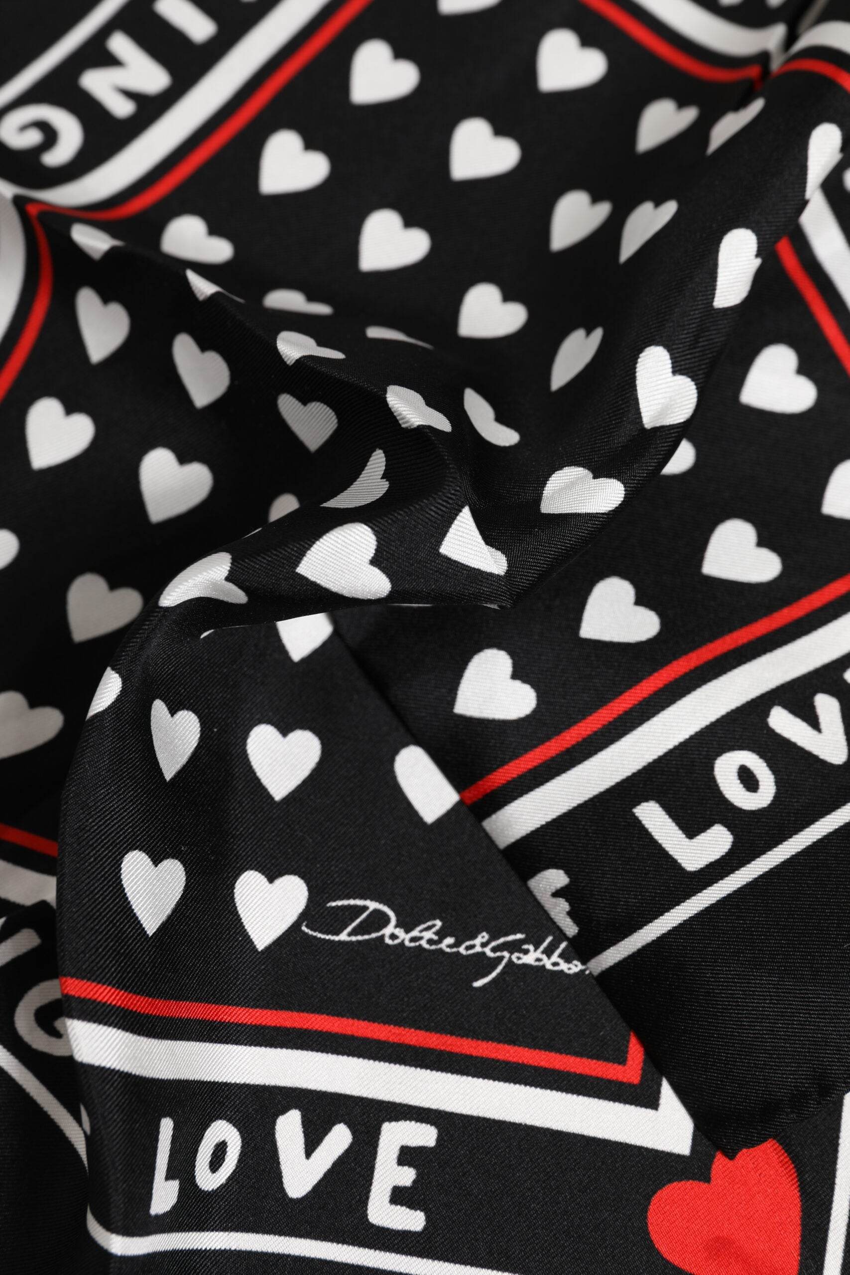 Dolce & Gabbana Black Printed Silk Square Men Foulard Scarf - Hilstor