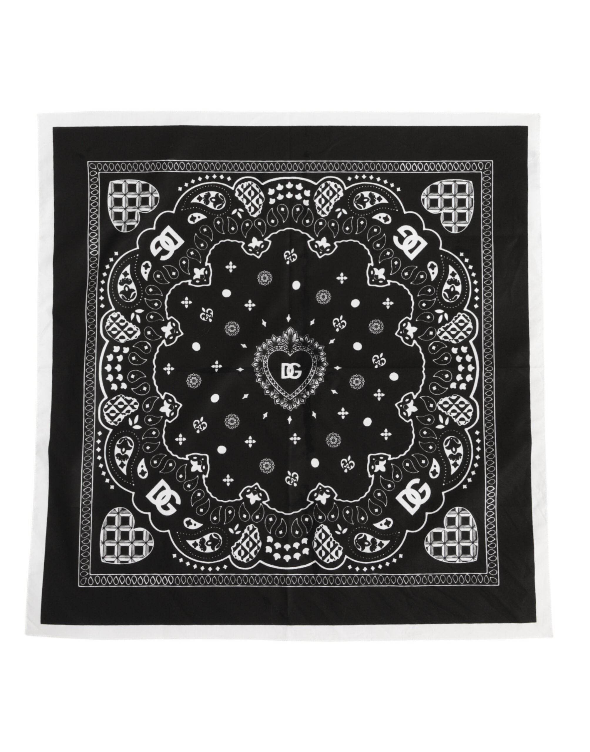 Dolce & Gabbana Black White Bandana Square Men Foulard Scarf - Hilstor