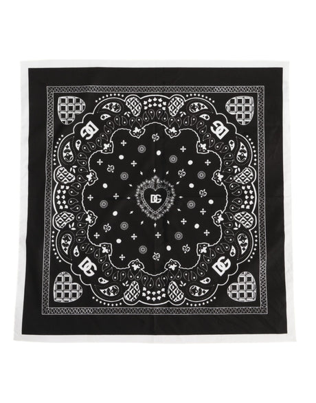 Dolce & Gabbana Black White Bandana Square Men Foulard Scarf