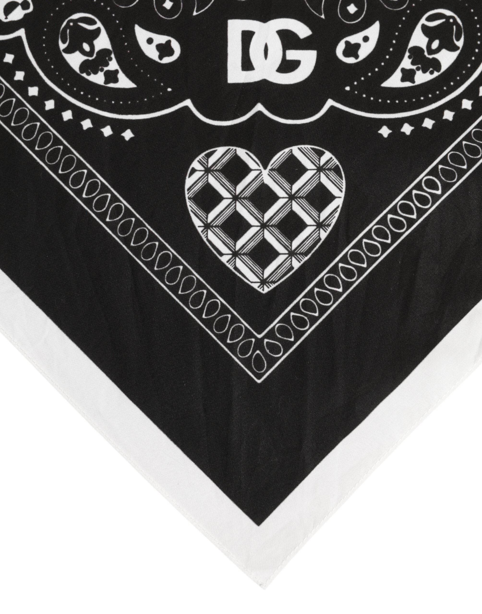 Dolce & Gabbana Black White Bandana Square Men Foulard Scarf - Hilstor