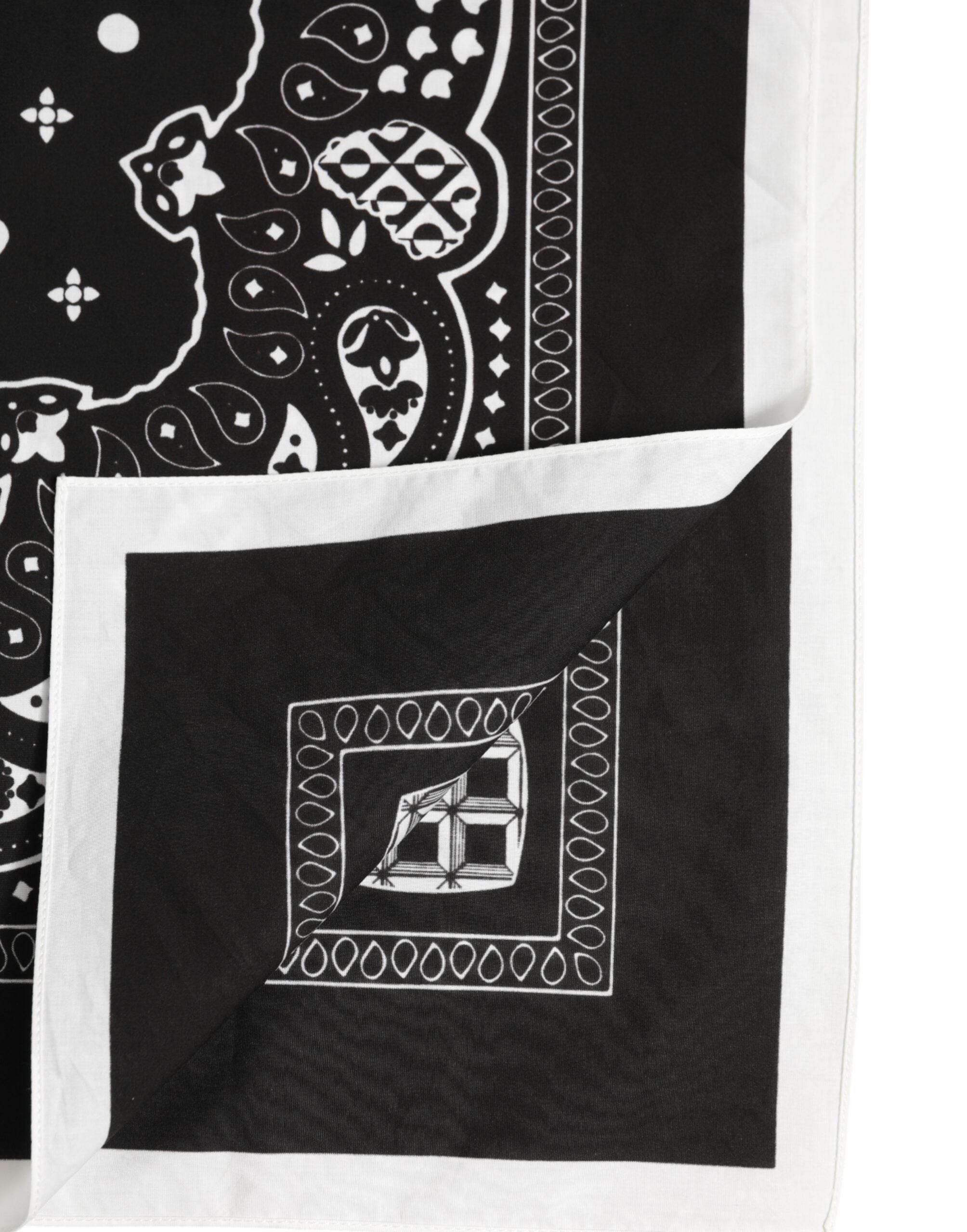 Dolce & Gabbana Black White Bandana Square Men Foulard Scarf - Hilstor