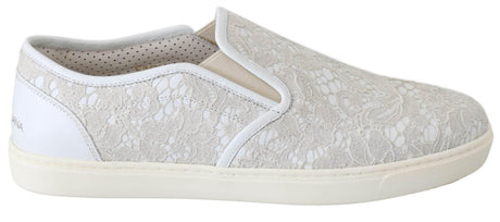 Dolce & Gabbana White Leather Lace Slip On Loafers Shoes - Hilstor