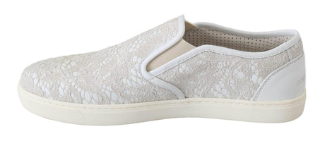 Dolce & Gabbana White Leather Lace Slip On Loafers Shoes - Hilstor