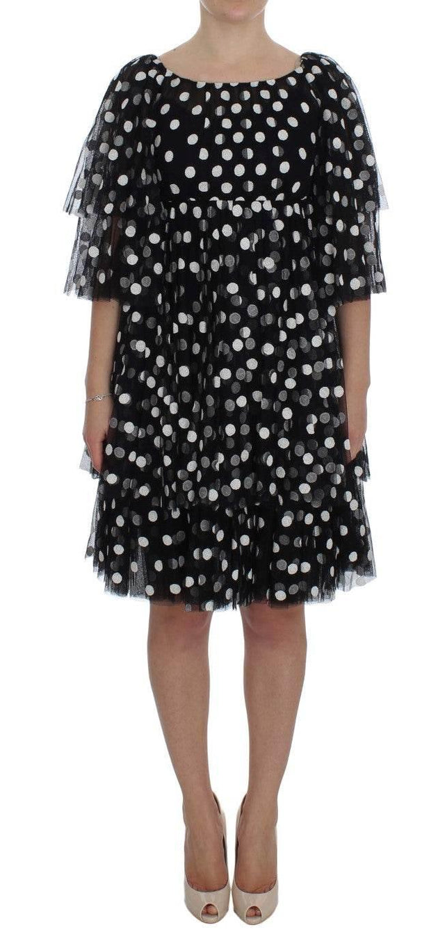 Dolce & Gabbana Black White Polka Dotted Ruffled Dress - Hilstor