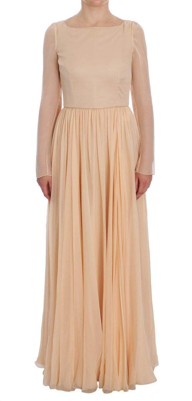 Dolce & Gabbana Beige Silk Ball Gown Full Length Dress - Hilstor