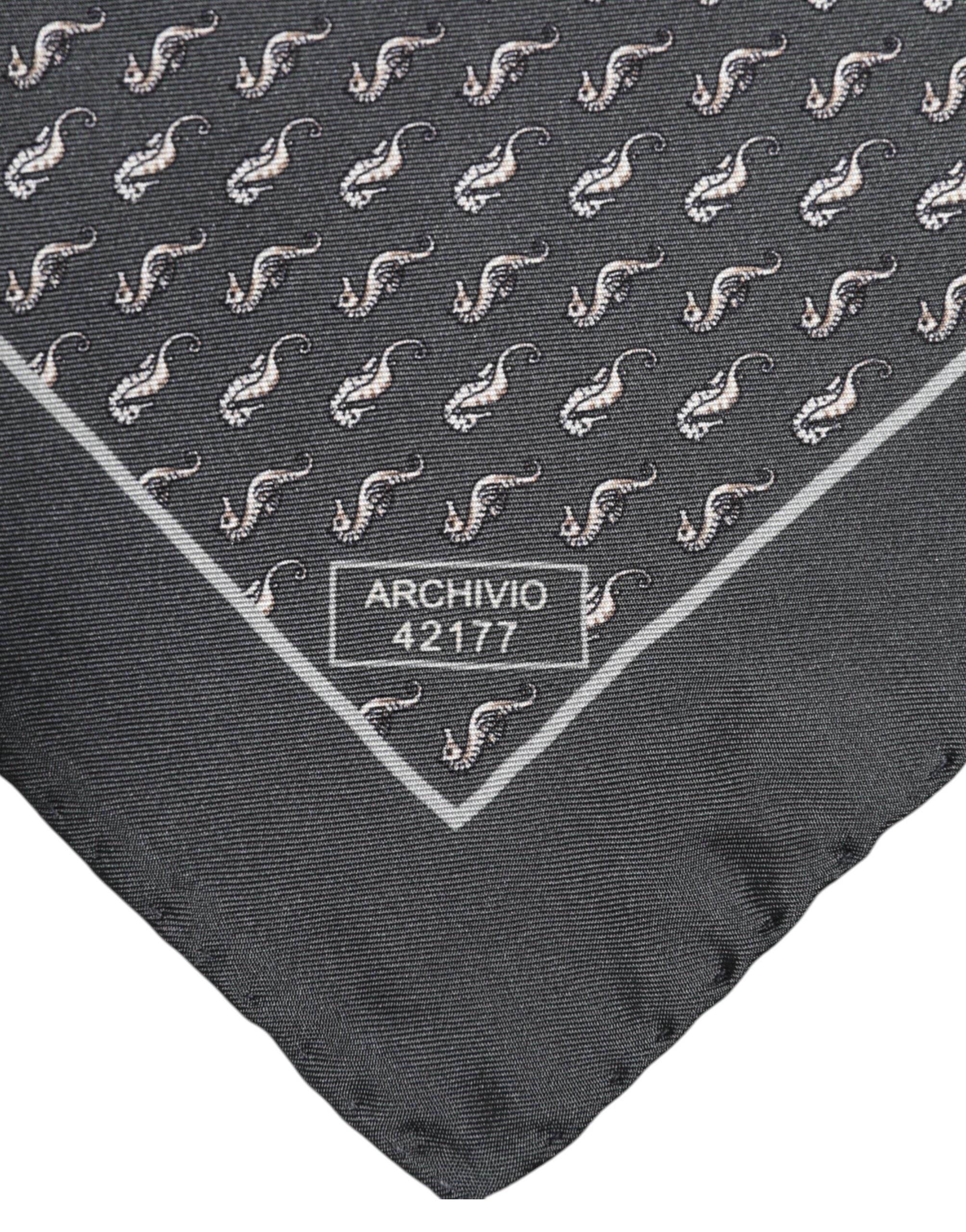 Dolce & Gabbana Black Fish Print Silk Square Men Foulard Scarf - Hilstor
