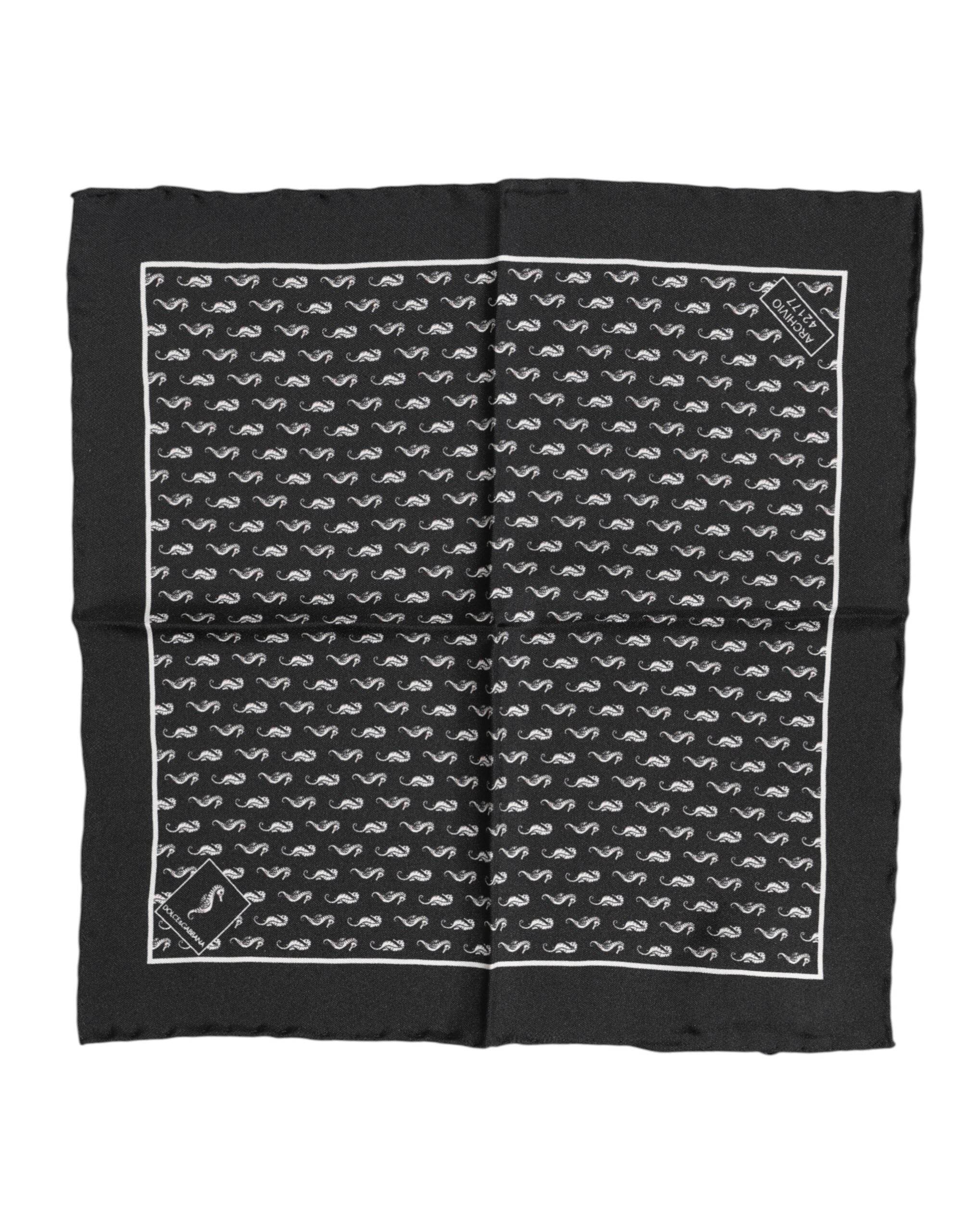Dolce & Gabbana Black Sea Horse Silk Square Men Foulard Scarf - Hilstor