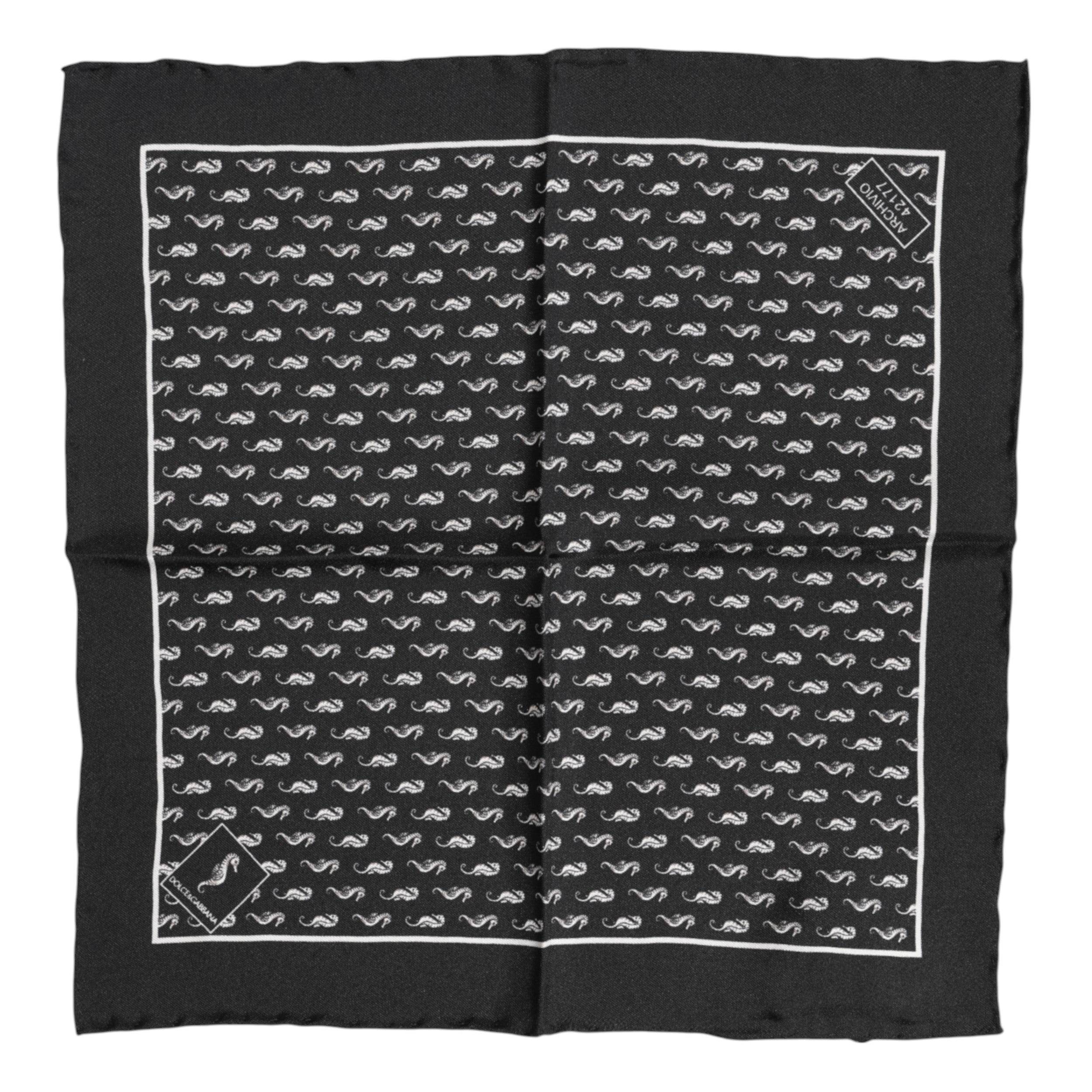 Dolce & Gabbana Black Sea Horse Silk Square Men Foulard Scarf - Hilstor