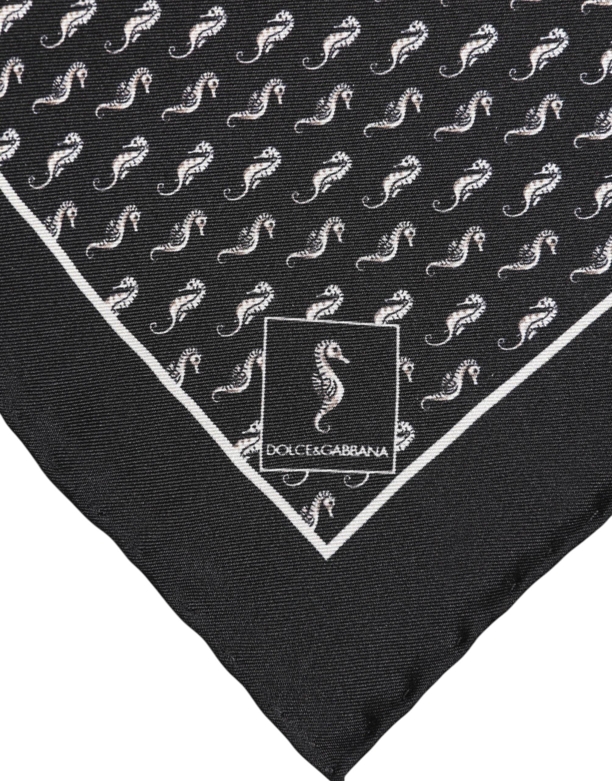 Dolce & Gabbana Black Sea Horse Silk Square Men Foulard Scarf - Hilstor