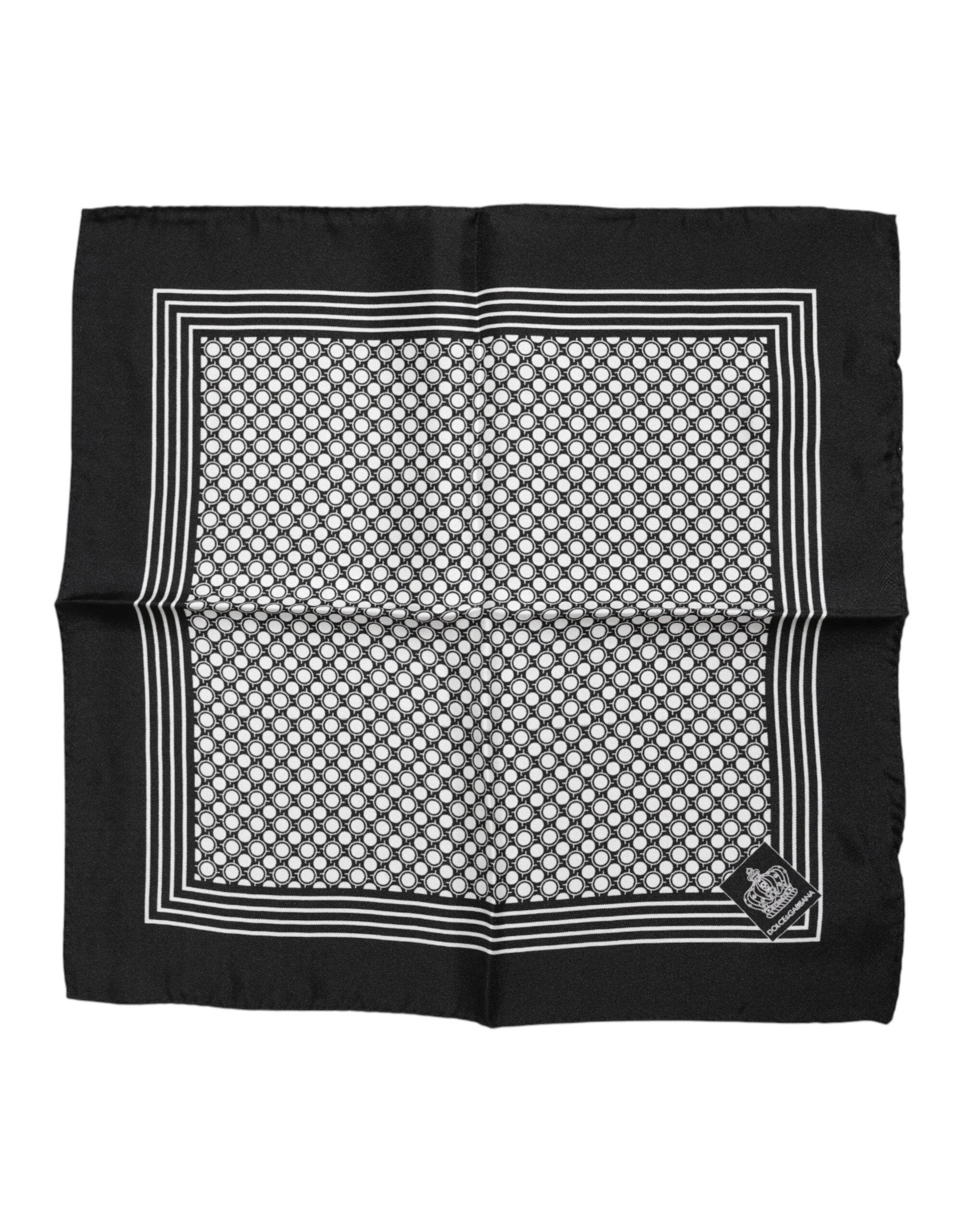 Dolce & Gabbana Black White Patterned Square Men Foulard Scarf - Hilstor