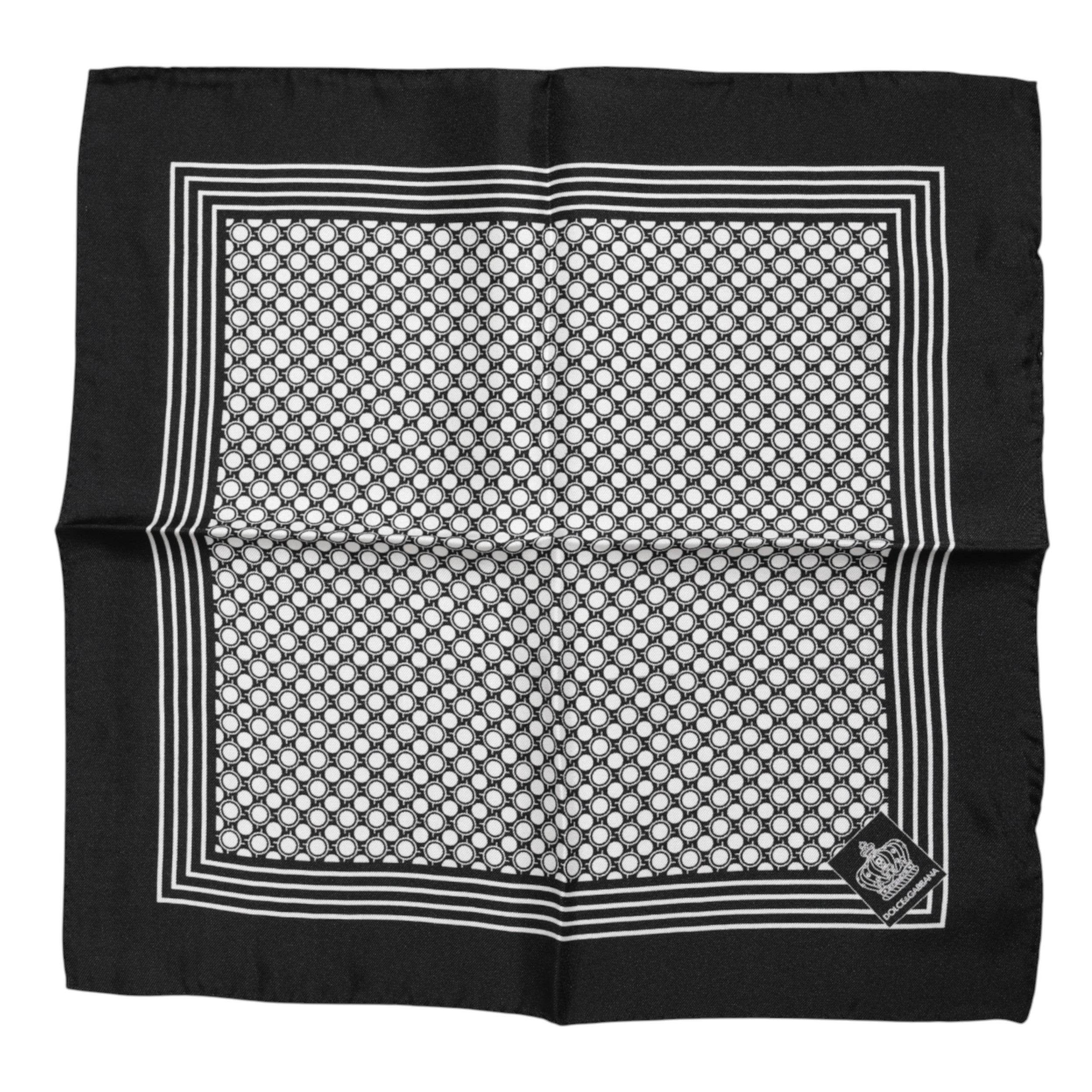Dolce & Gabbana Black White Patterned Square Men Foulard Scarf - Hilstor