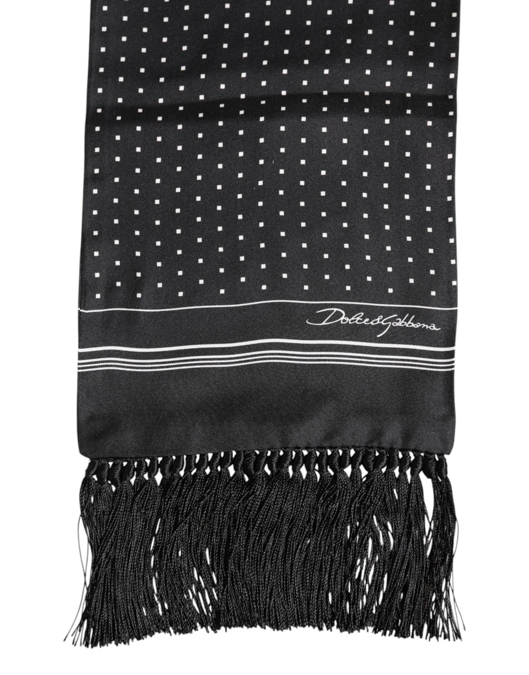 Dolce & Gabbana Black White Polka Dot Fringes Foulard Scarf - Hilstor